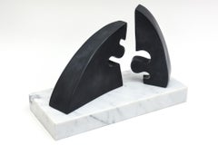 Vintage Signed Arp Style Abstract Bronze Sculpture On White Carrara Marble Base