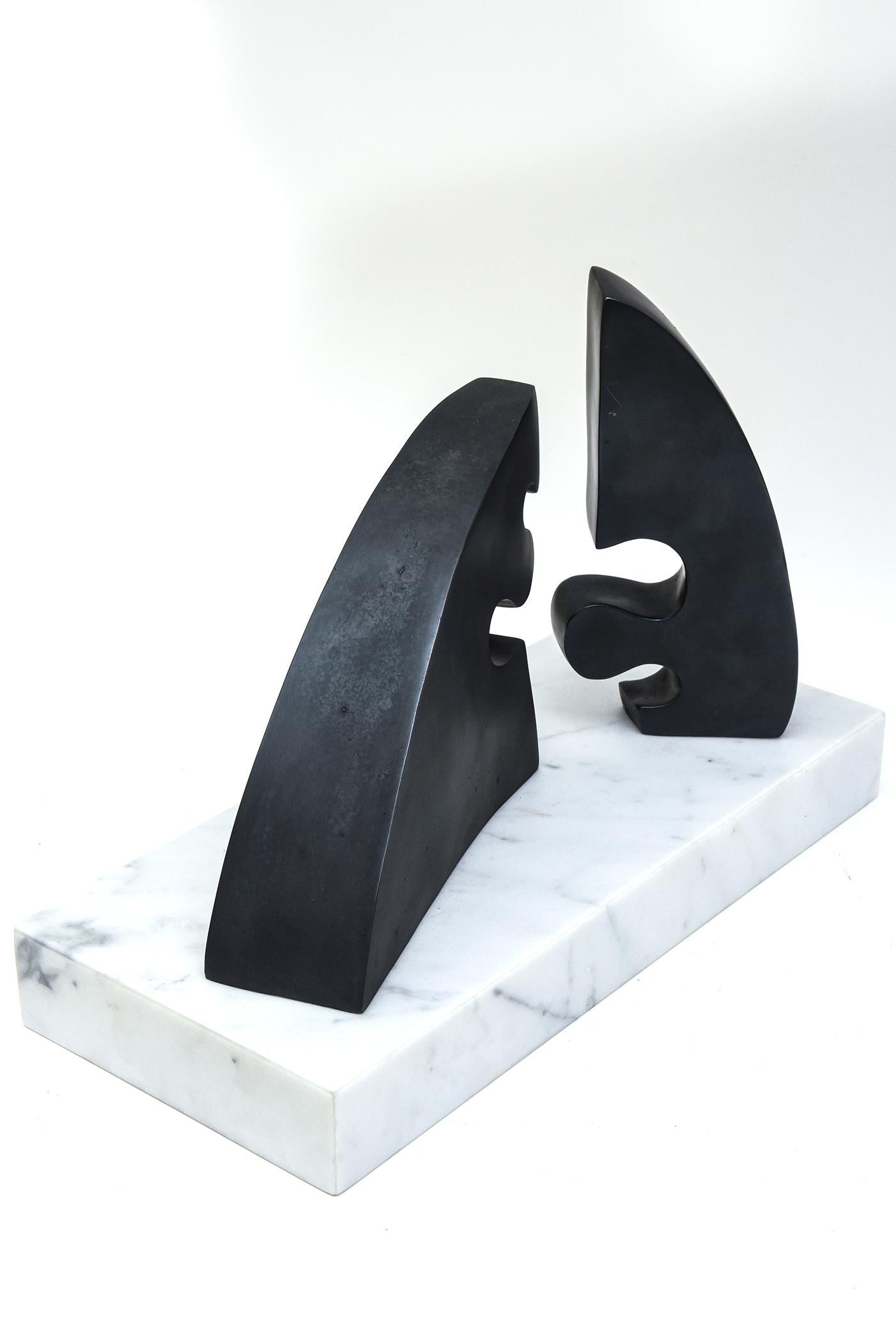 Modern  Signed Abstract Arp Style Bronze Sculpture on White Carrara Marble Base Vintage For Sale