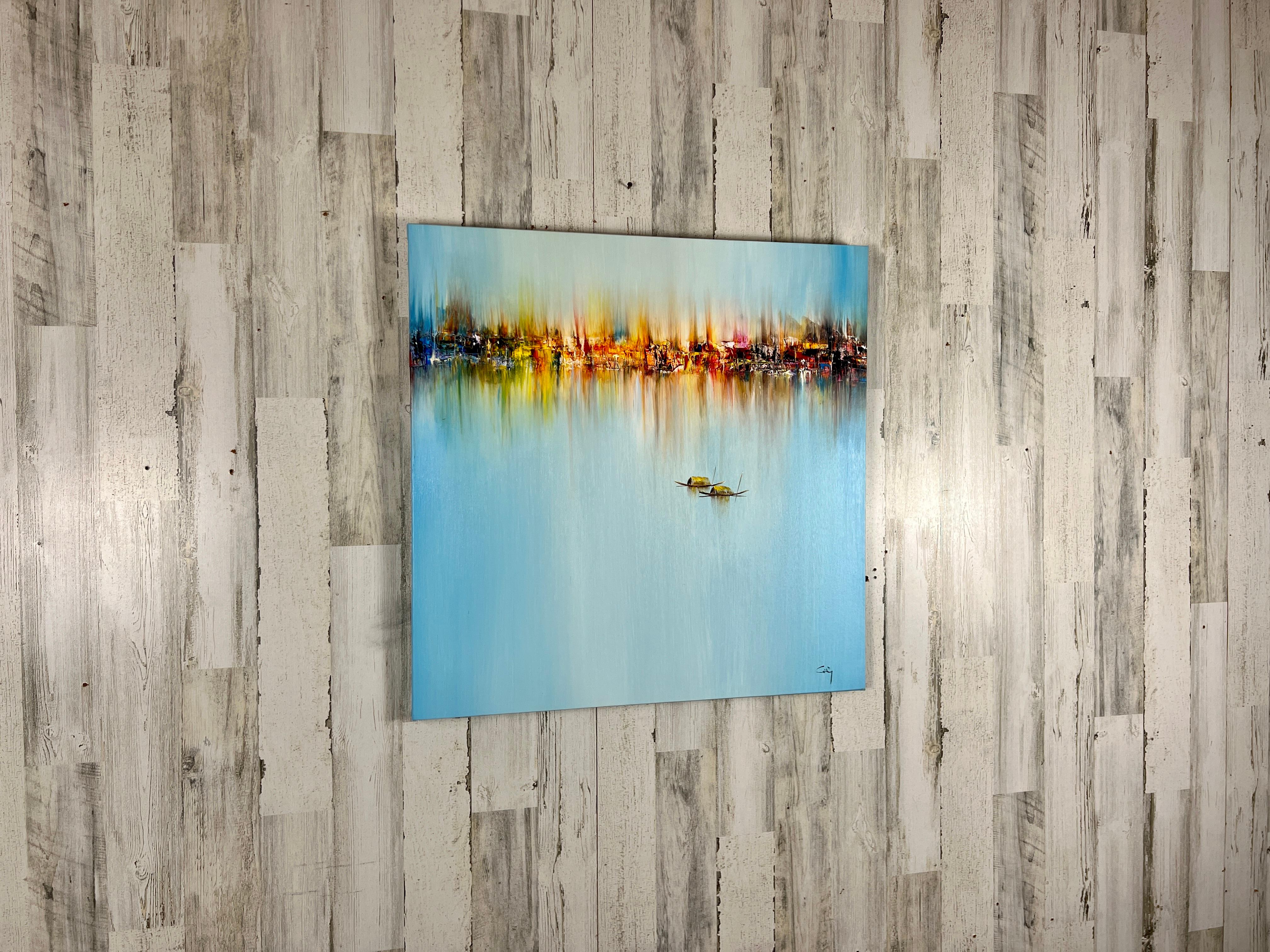 Abstract Skyline Harbor Painting  For Sale 4