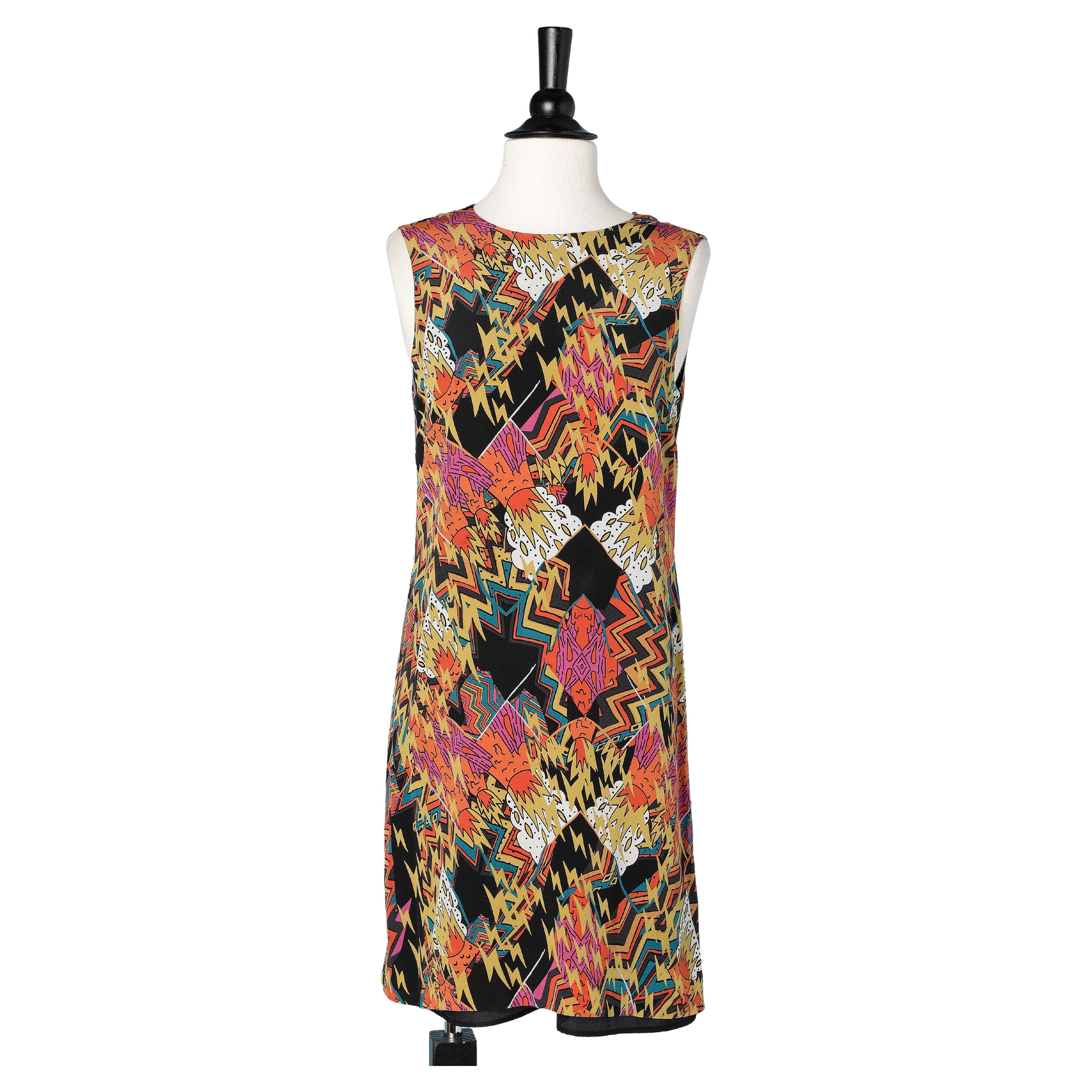 Abstrakt  Ärmelloses bedrucktes Kleid aus Seide M Missoni  im Angebot