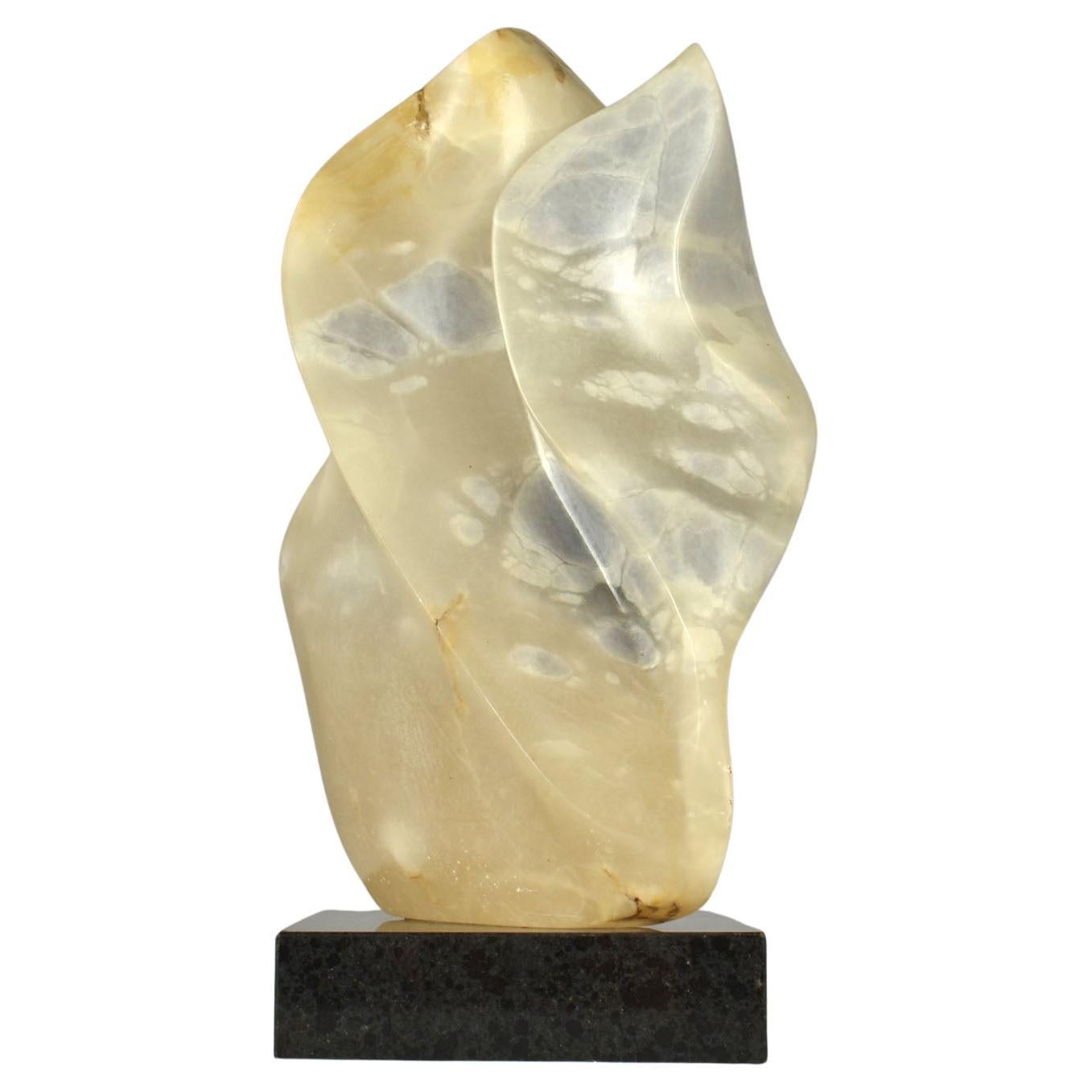 Abstract Organic Alabaster Sculpture on Black Plinth