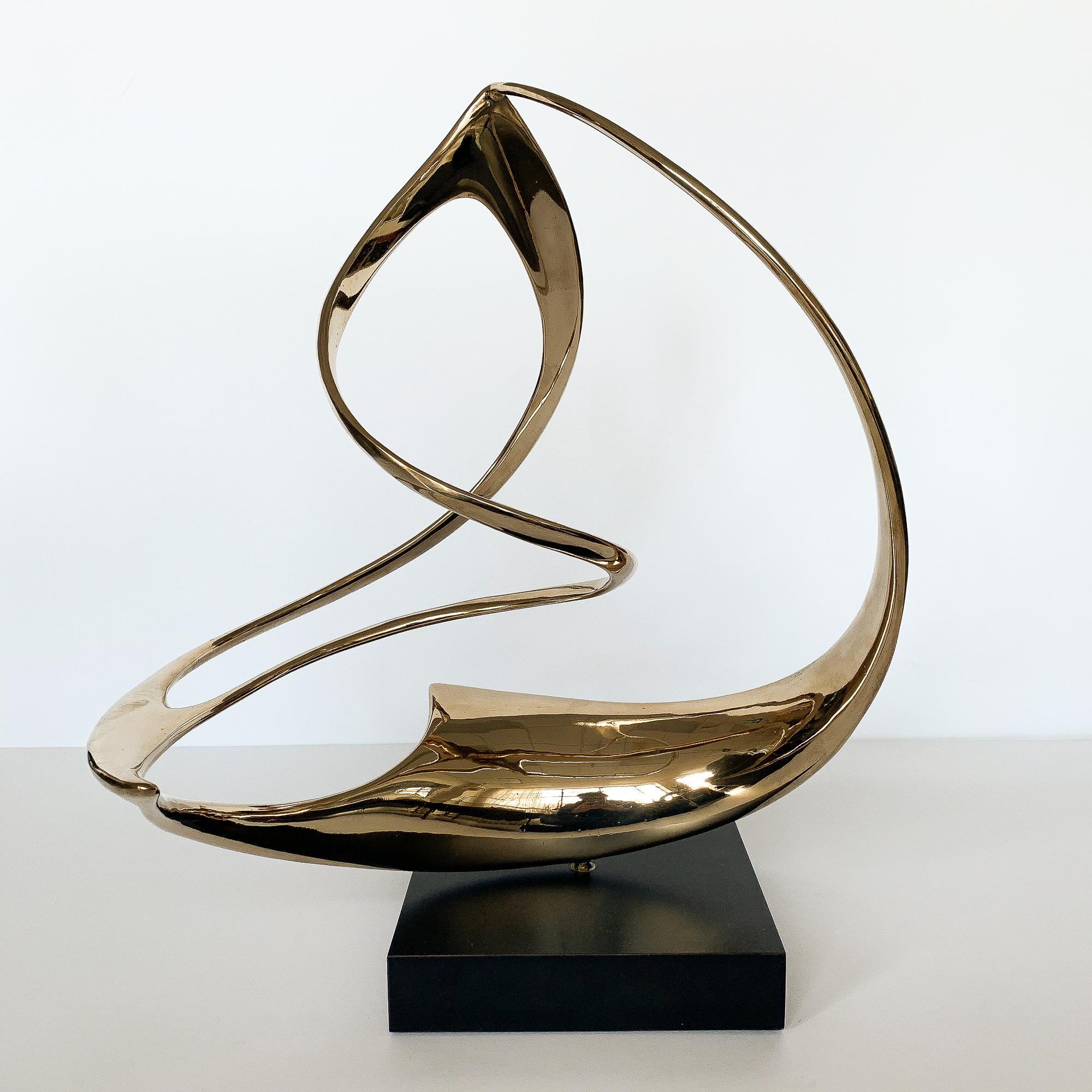 Large solid bronze abstract ribbon sculpture by Louis Pearson and Robbie Robbins. Titled 