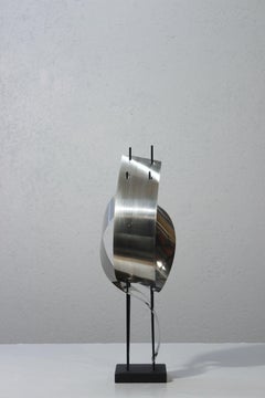 Abstract space Age sculpture in sheet metal on wooden base, France 1970s