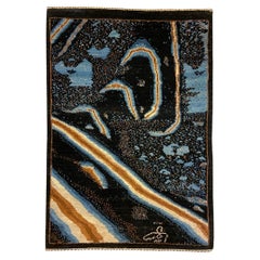 Abstract Space-Inspired Blue, Brown, Black Wool Persian Rug, 2' x 3'