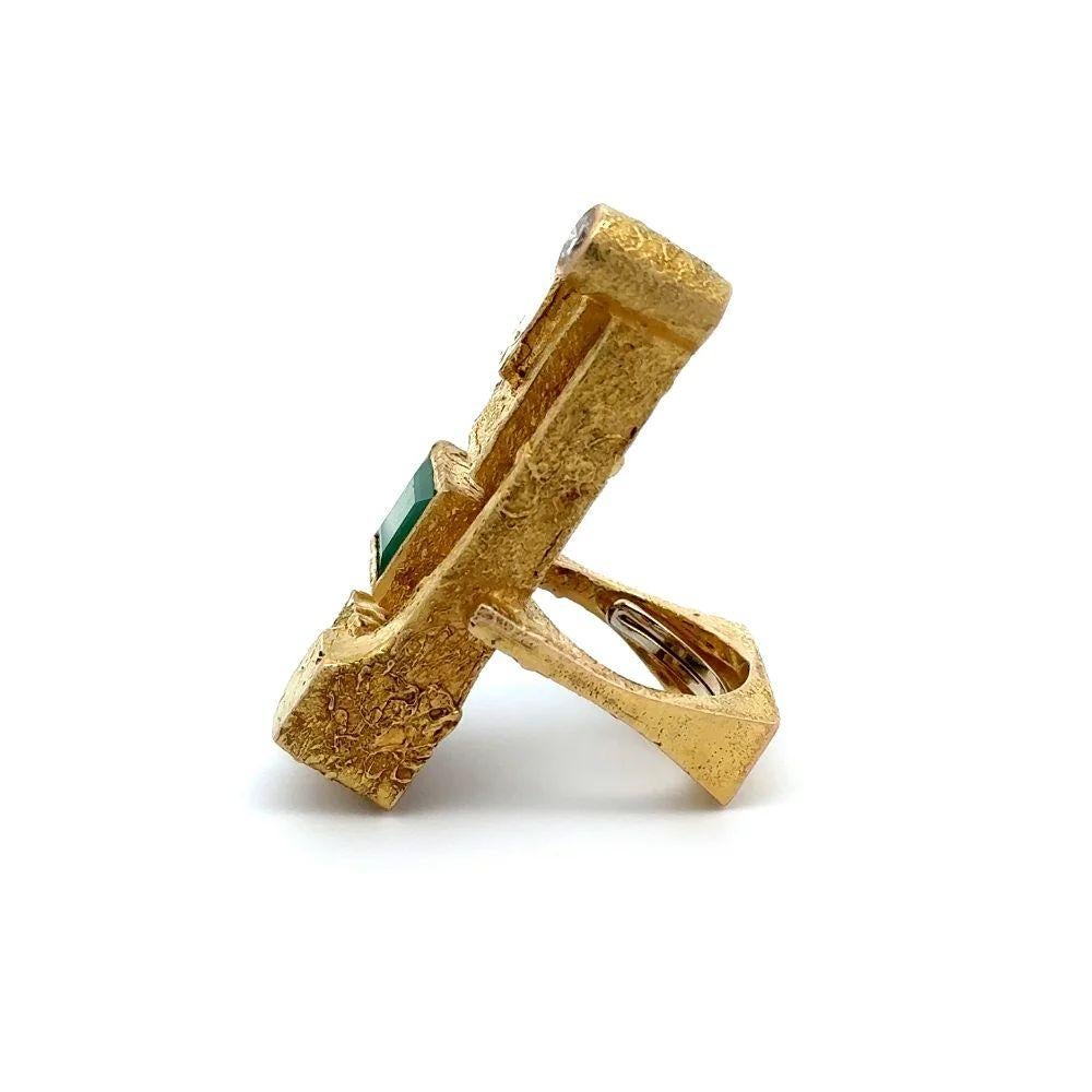 Women's  Abstract Statement 4 Carat Emerald and RBC Diamond Art Leighton Gold Ring For Sale