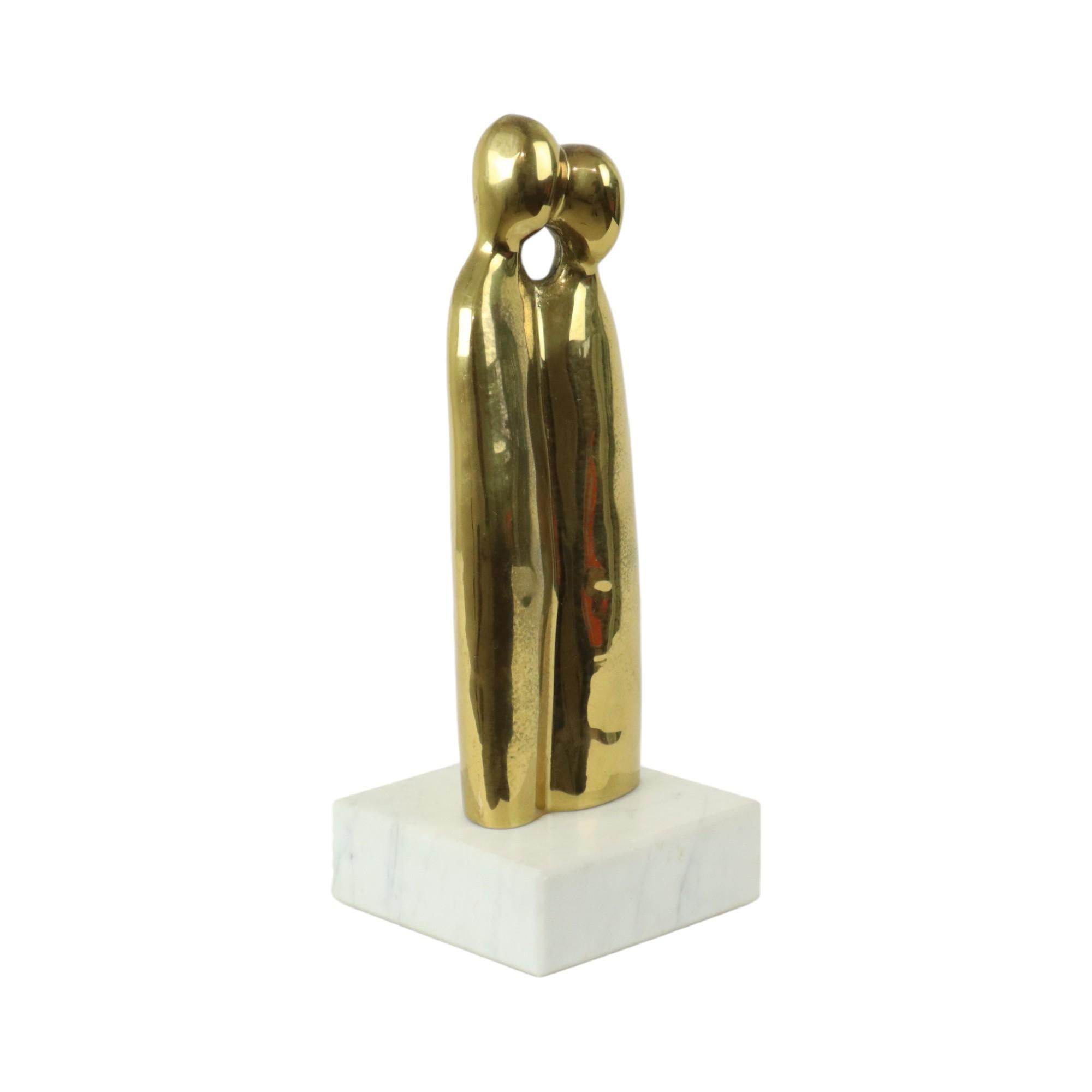 Belgian Abstract Statue Man and Woman Brass Carrara Marble 37cm