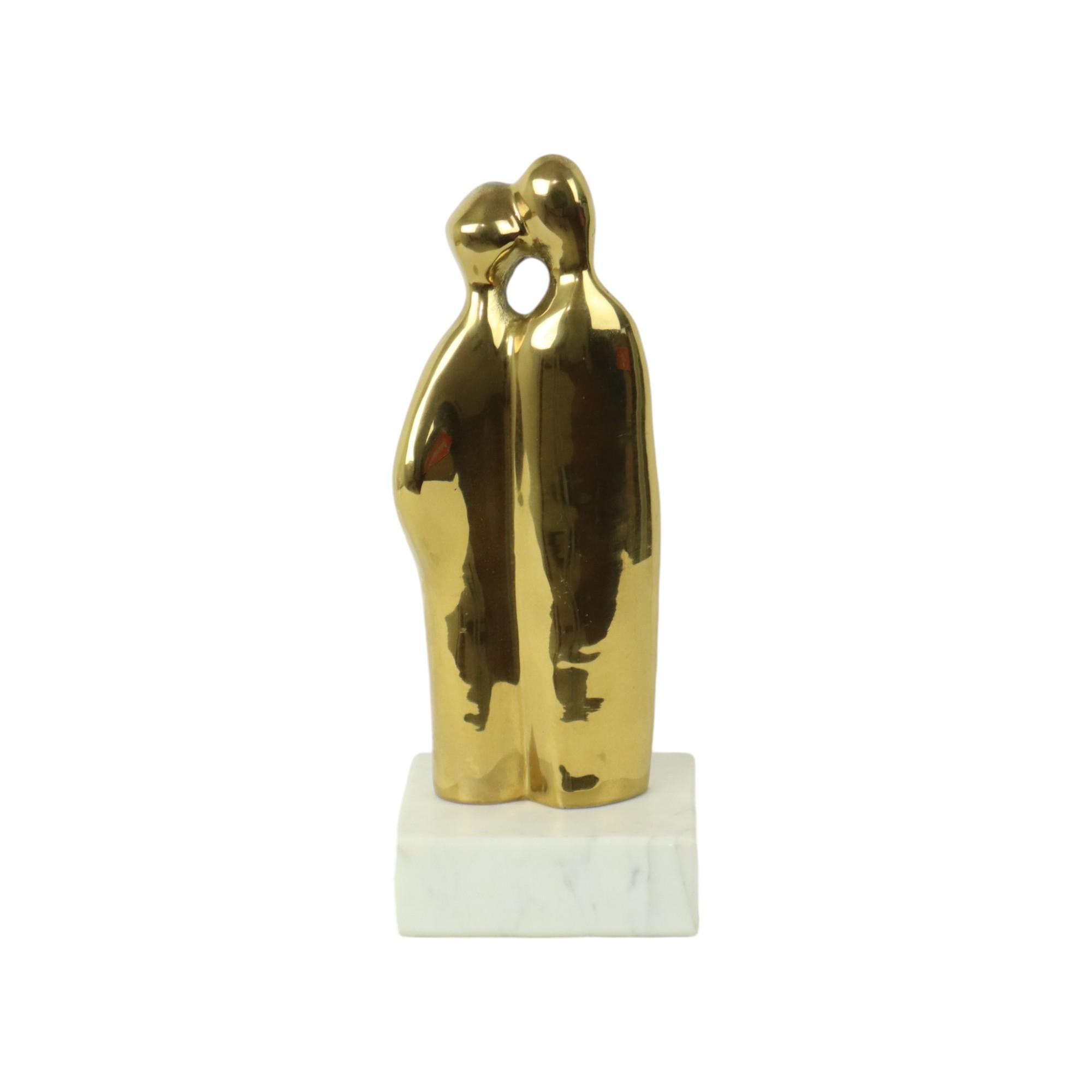 20th Century Abstract Statue Man and Woman Brass Carrara Marble 37cm