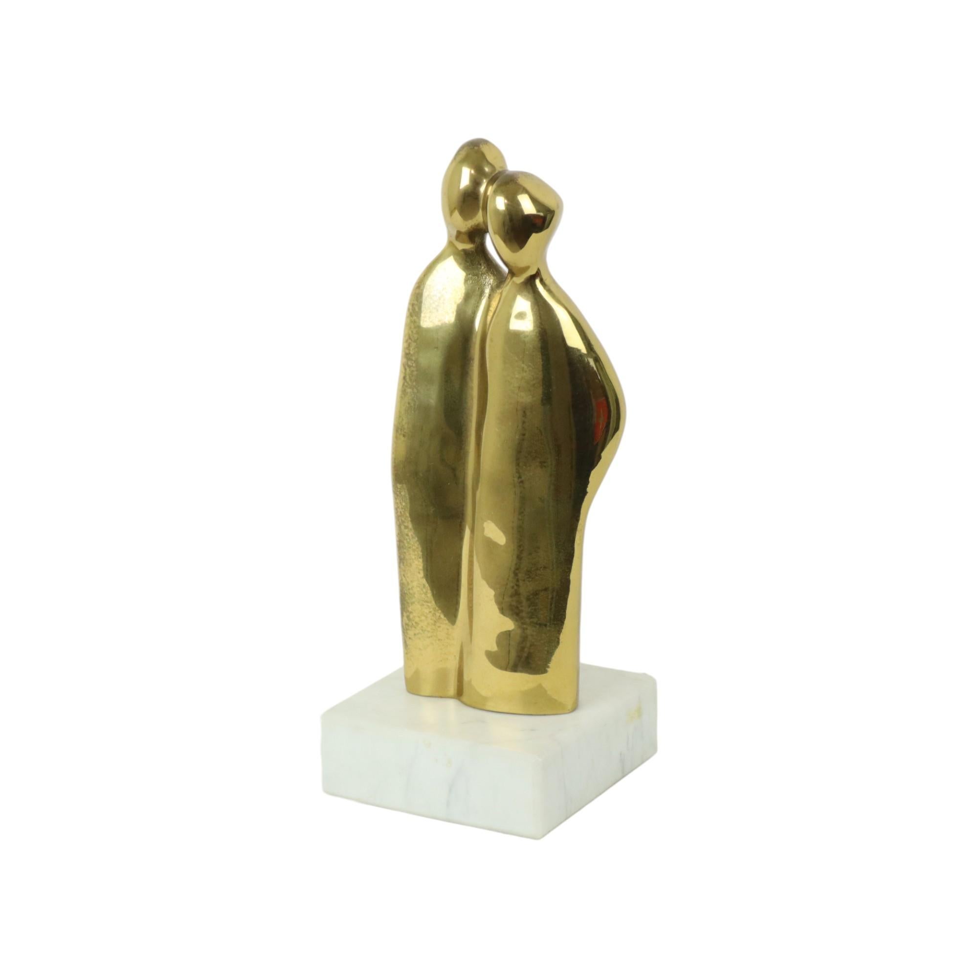 Abstract Statue Man and Woman Brass Carrara Marble 37cm 2