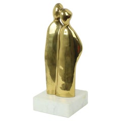 Abstract Statue Man and Woman Brass Carrara Marble 37cm