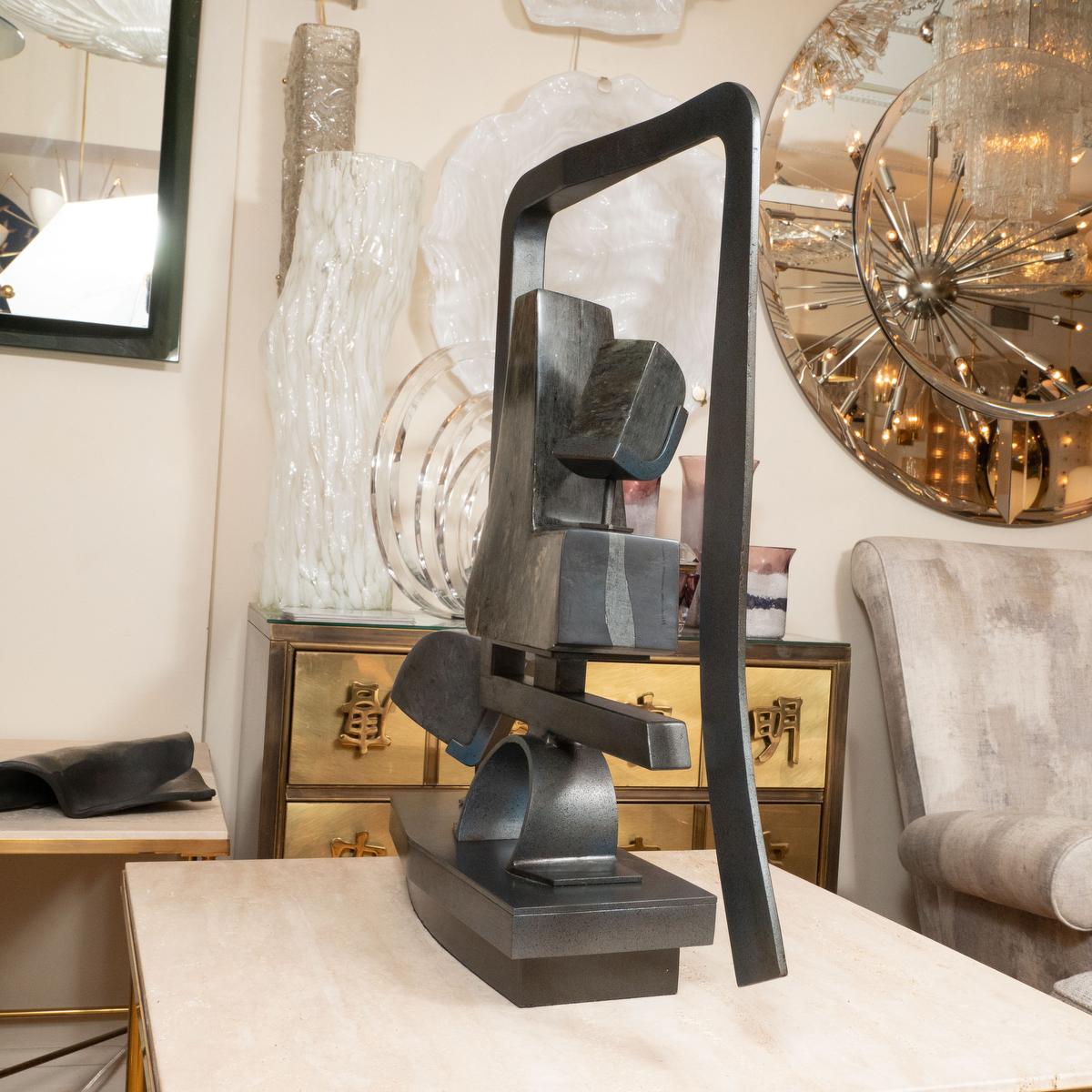 Mid-Century Modern Abstract Steel and Marble Sculpture