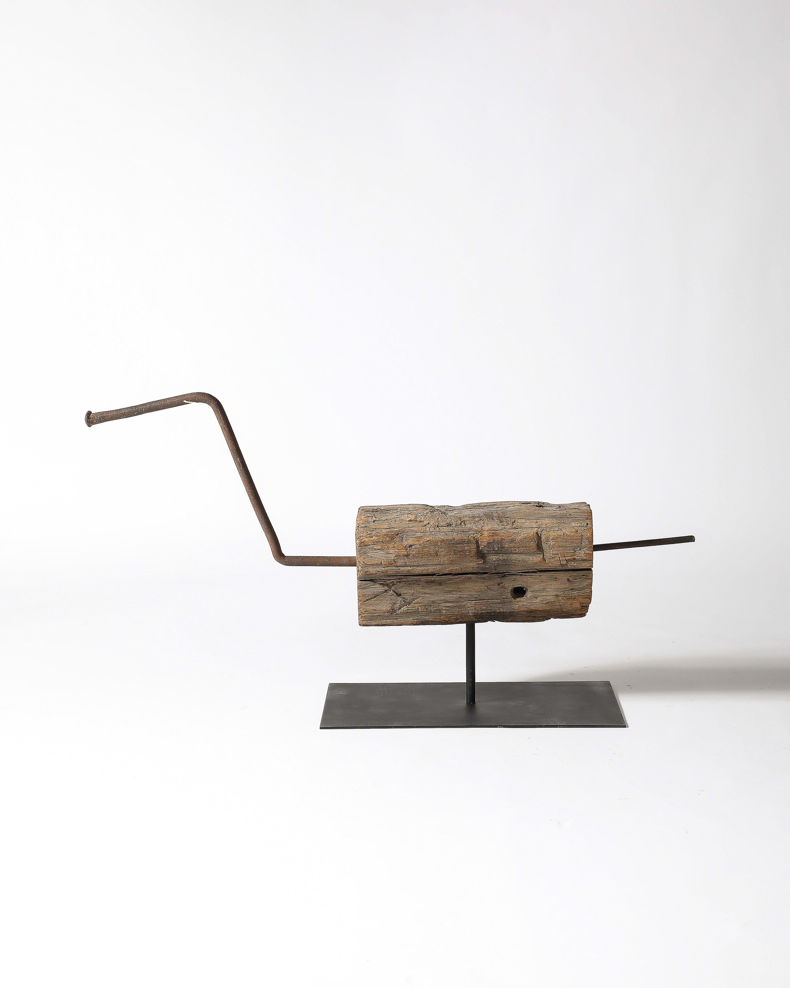 Modern Abstract Steel and Wood Sculpture on Stand For Sale