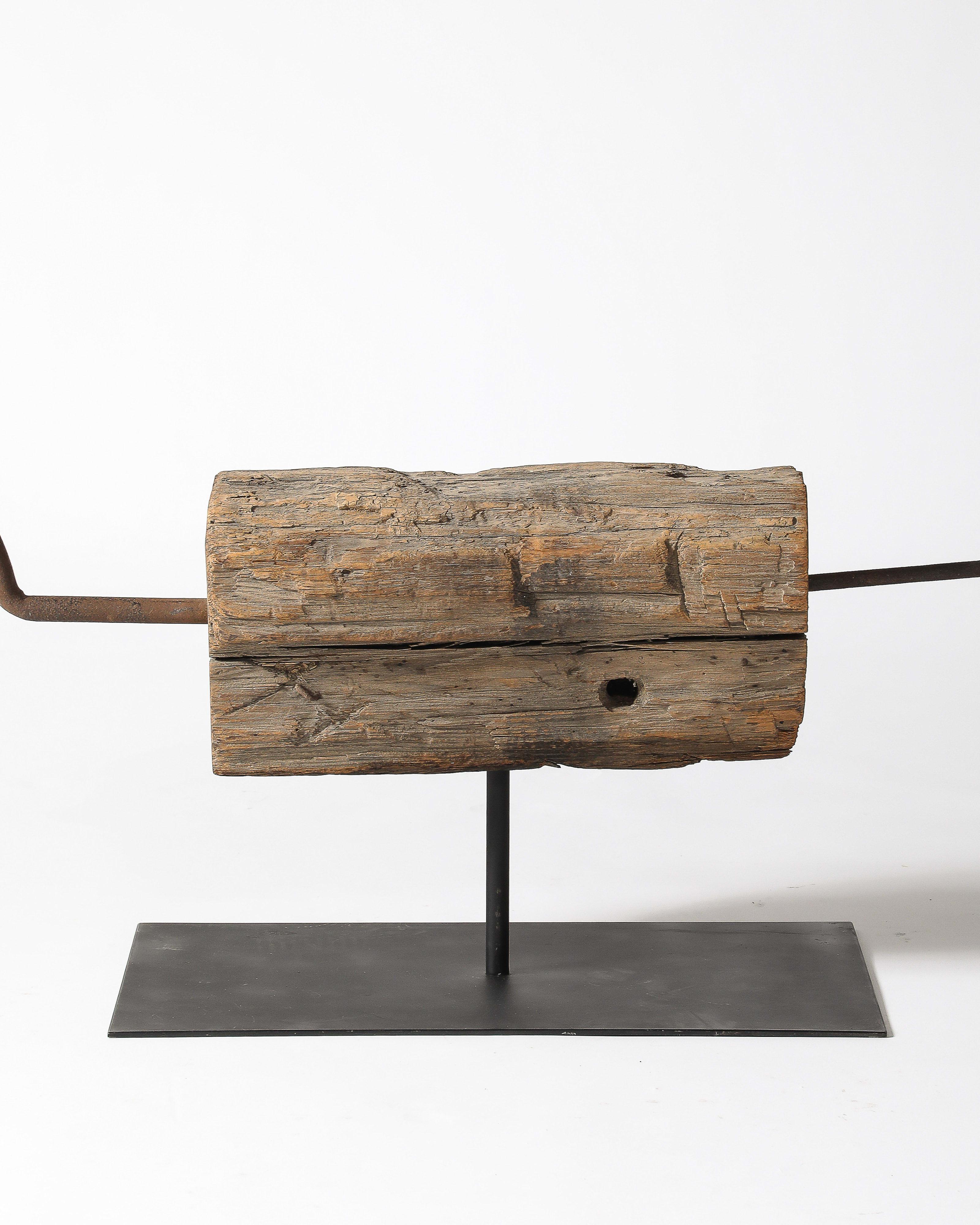 Abstract Steel and Wood Sculpture on Stand In Excellent Condition For Sale In New York City, NY
