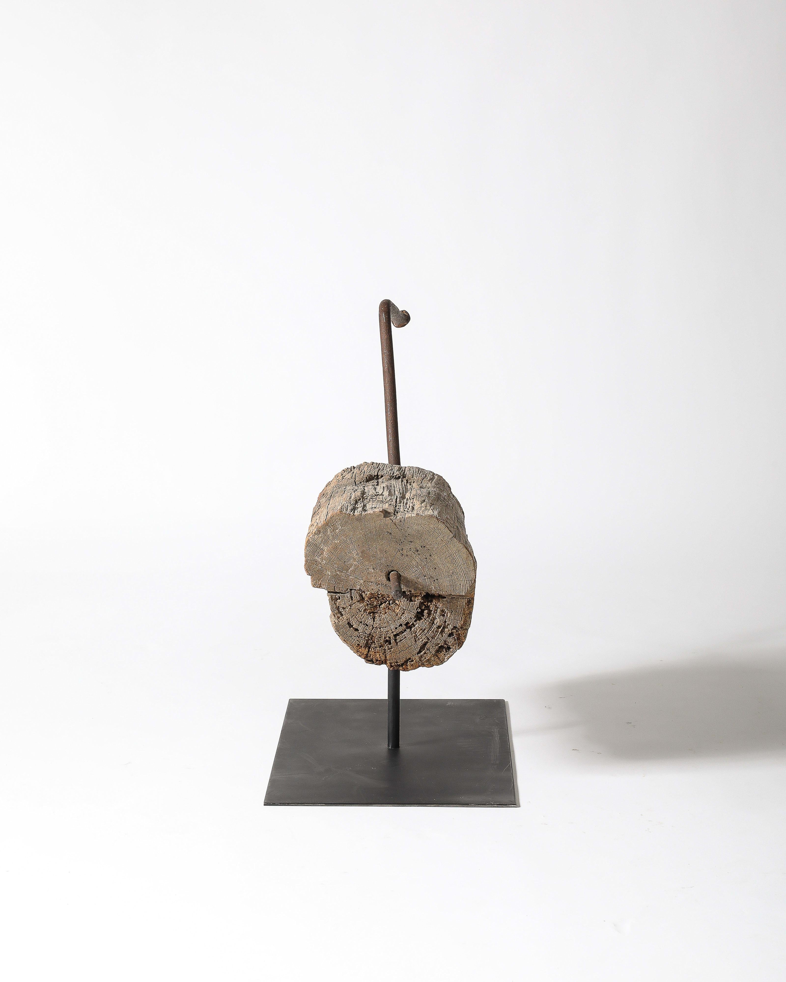 20th Century Abstract Steel and Wood Sculpture on Stand For Sale