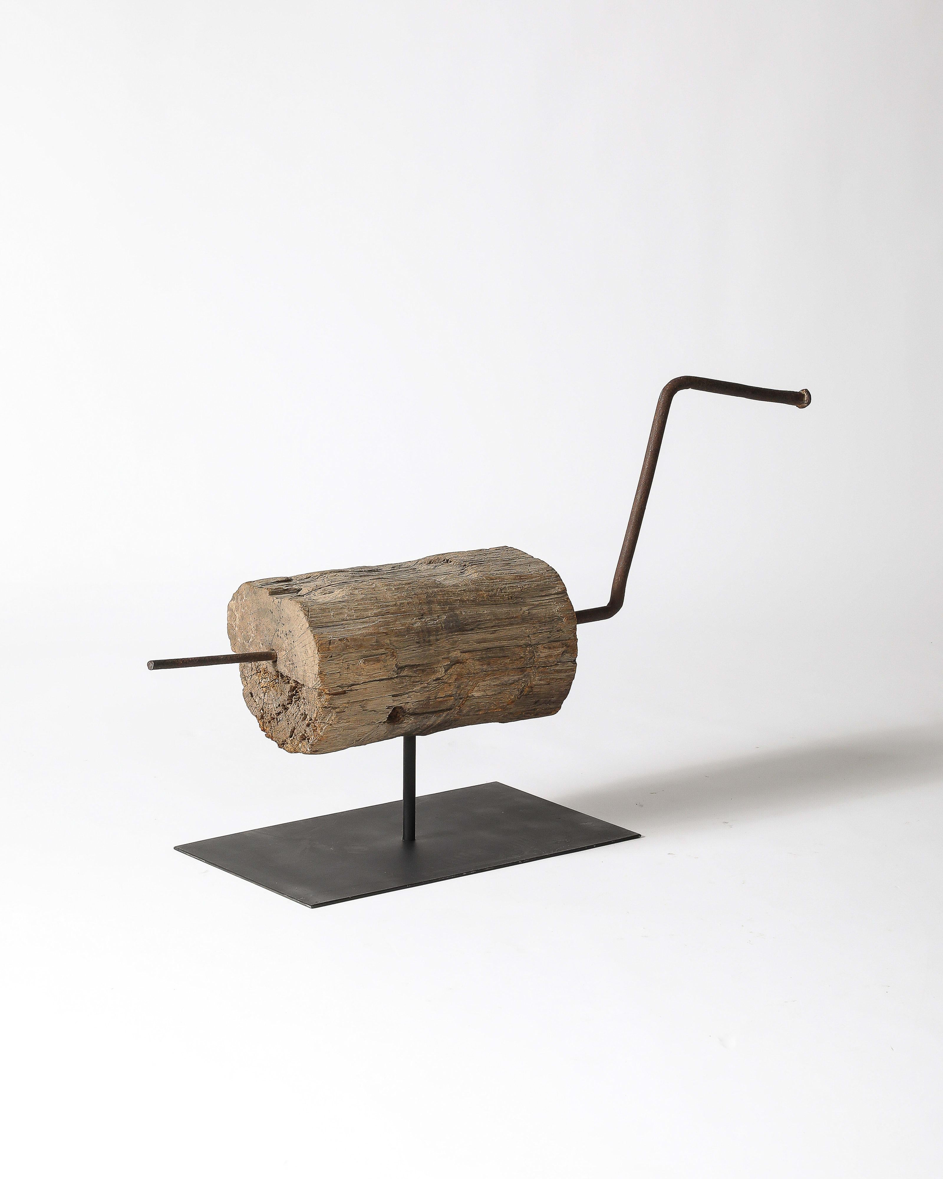 Abstract Steel and Wood Sculpture on Stand For Sale 1