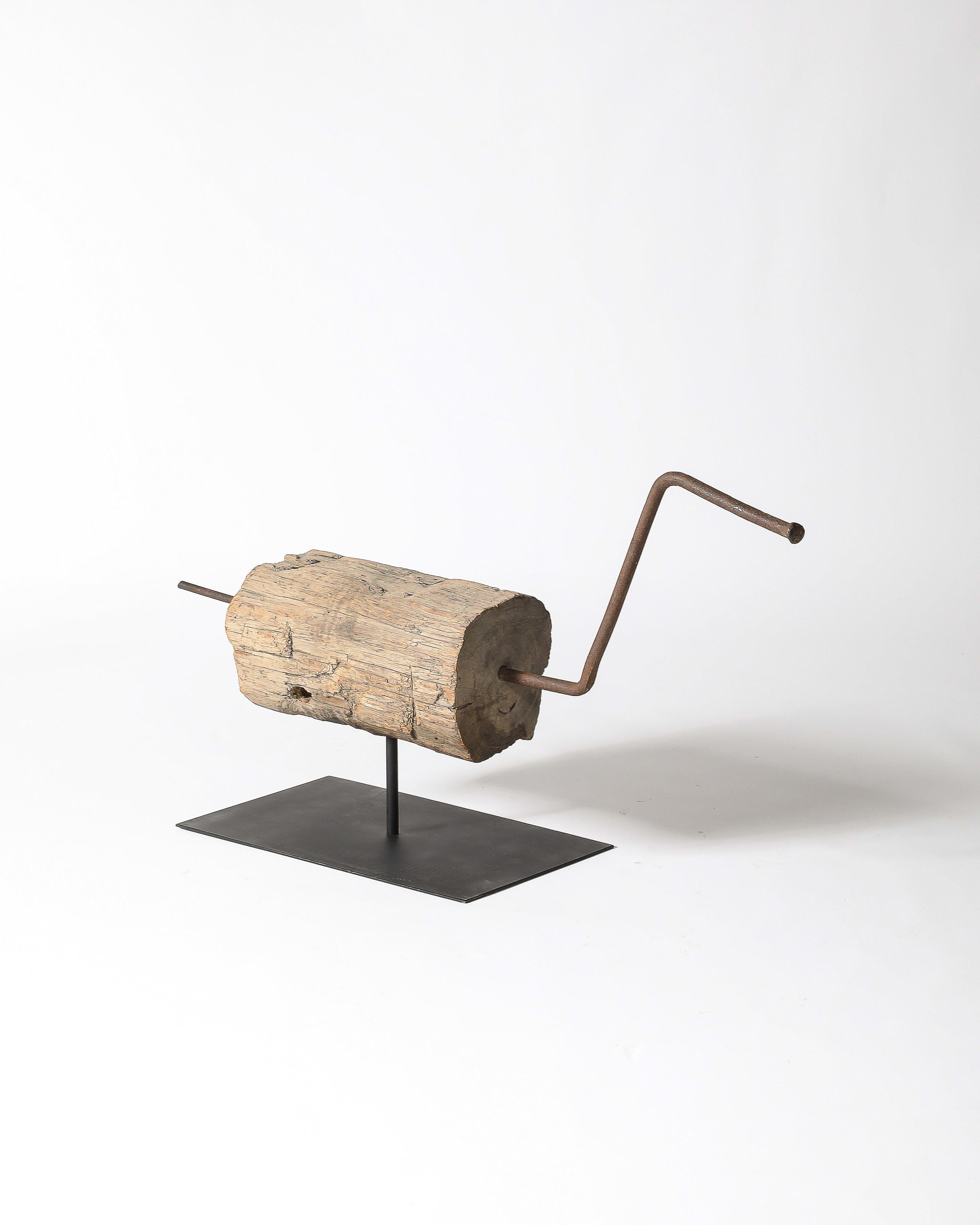 Abstract Steel and Wood Sculpture on Stand For Sale 3