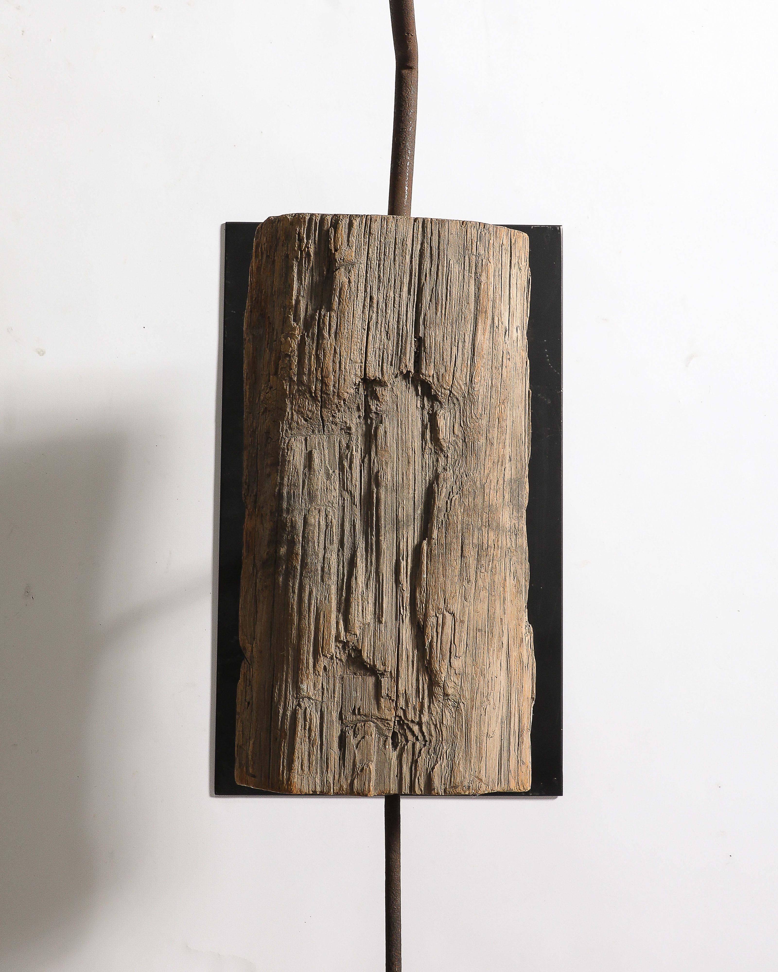 Abstract Steel and Wood Sculpture on Stand For Sale 4