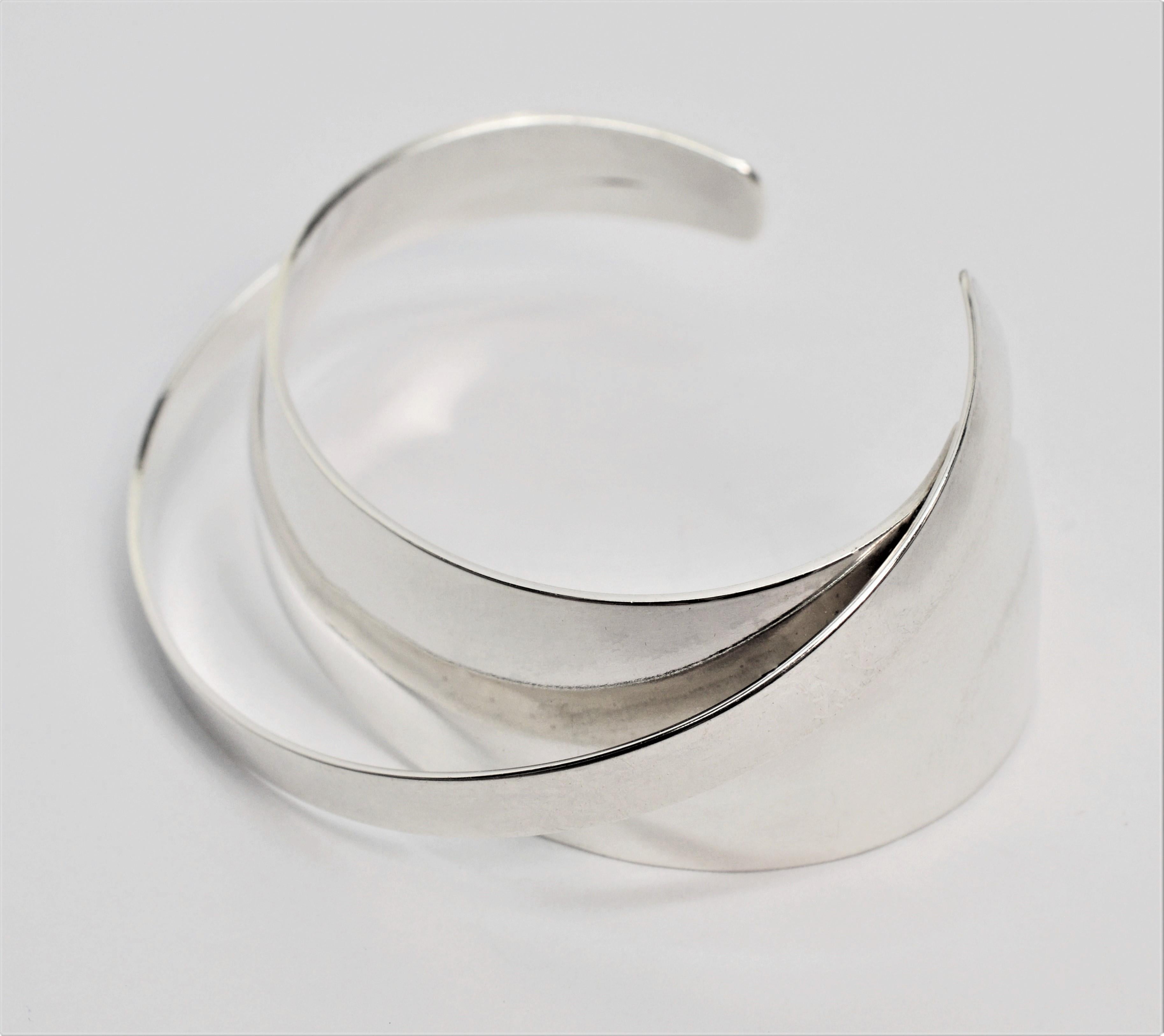 Abstract Sterling Silver Cuff Bracelet In Good Condition In Mount Kisco, NY