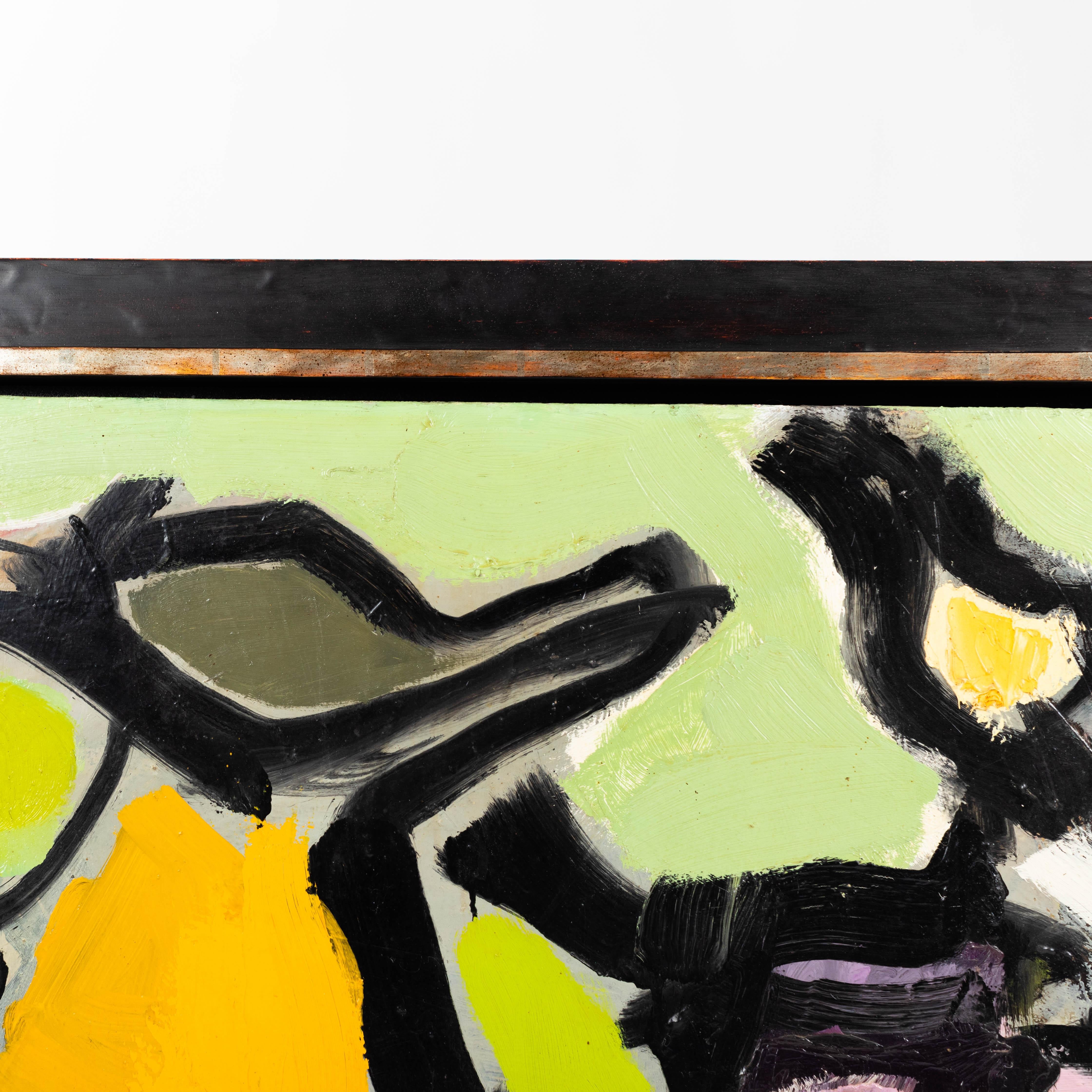 Abstraktes Stilleben in grün-orange-schwarz des französischen Malers Serge Labégorre (Moderne der Mitte des Jahrhunderts) im Angebot