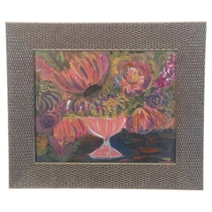 Abstract Still Life Signed Painting in Silver Frame