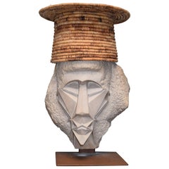 Abstract Stone Sculpture of a Monkey's Head