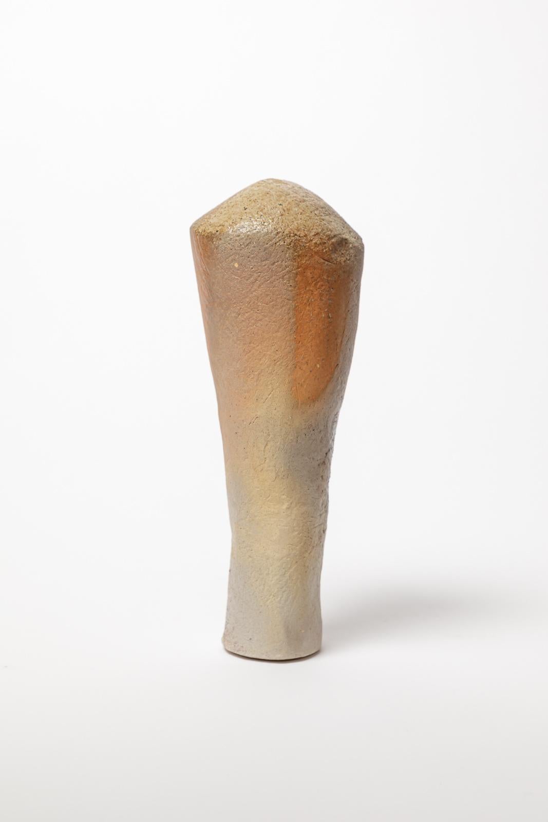 French Abstract stoneware woodfiring ceramic sculpture by ATOI La Borne circa 2010 For Sale