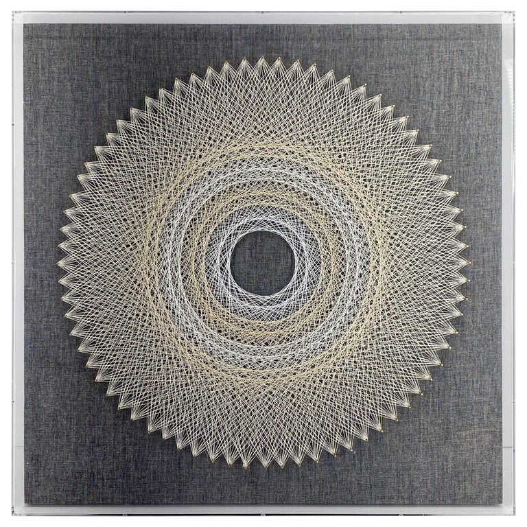 String Art Square Box Abstract String Wall Art In Square Lucite Shadow Box at 1stDibs