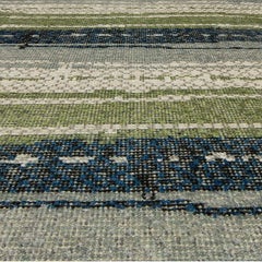 Teufelsstreifen-Teppich in den Farben Blaugrün und Blau „Forest Dusk“ von Doris Leslie Blau