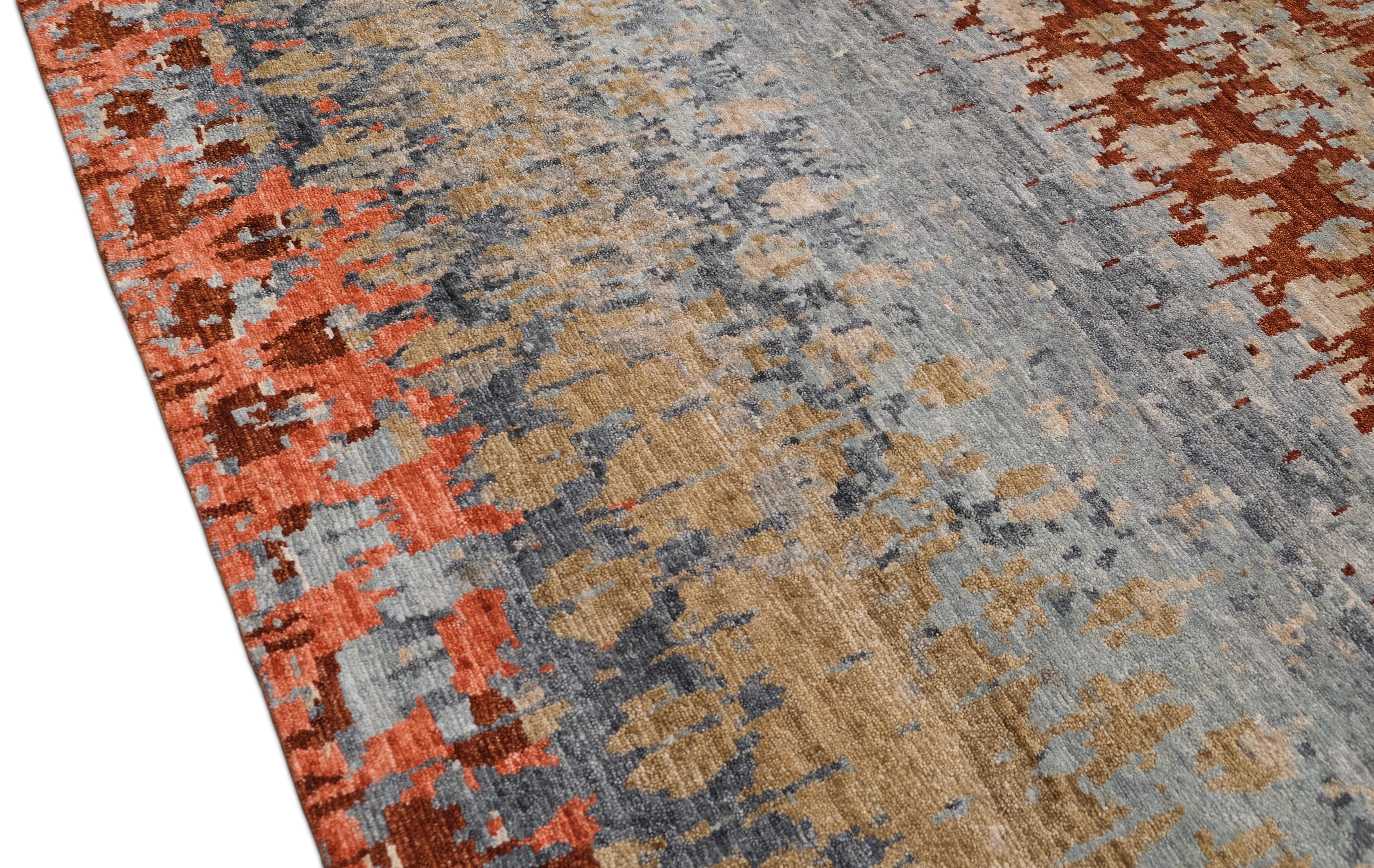 Abstrakt gestreifter bunter Wollteppich mit Muster 9'1''x11'11'' (Nepalesisch) im Angebot