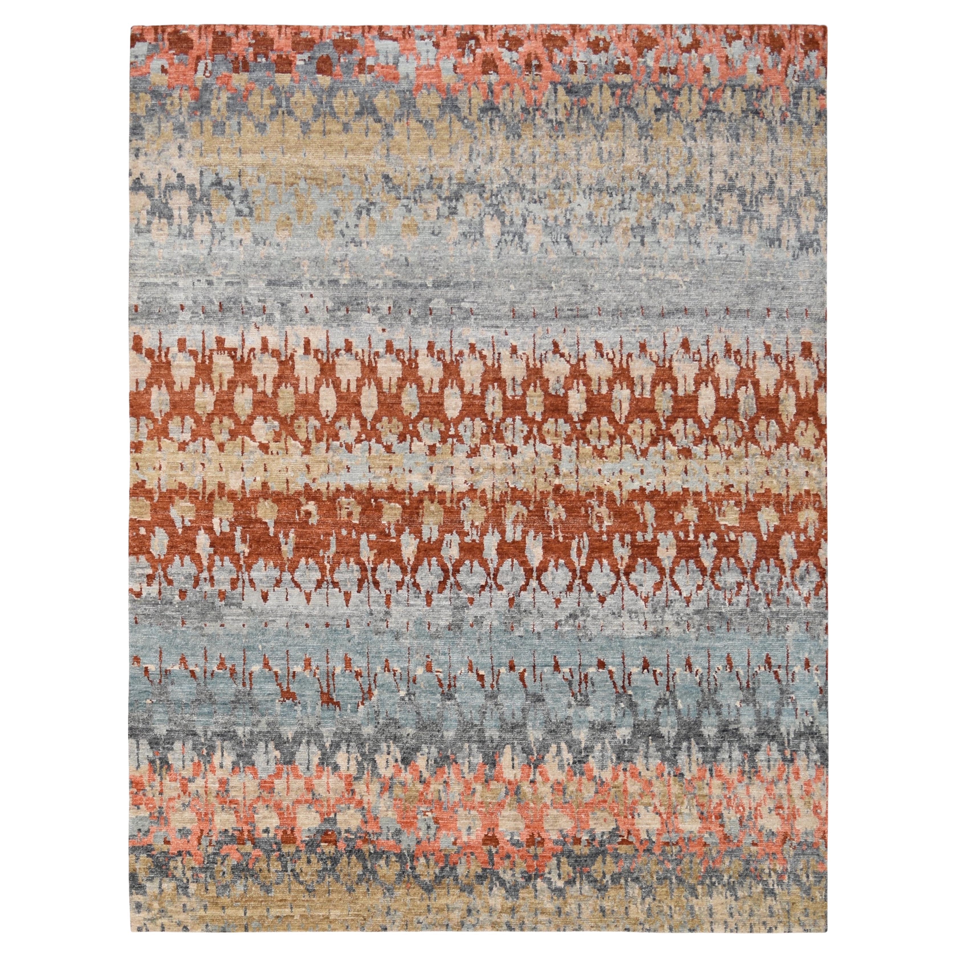 Abstrakt gestreifter bunter Wollteppich mit Muster 9'1''x11'11''