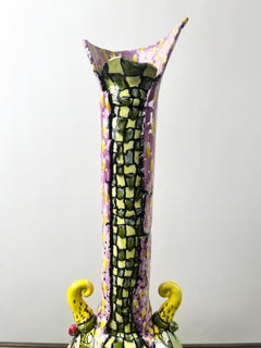 Abstract Studio Multi-Color Hand Painted Ceramic Vase Signed & Dated 1999