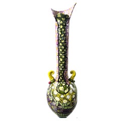 Abstract Studio Multi-Color Hand Painted Ceramic Vase Signed 
Dated 1999