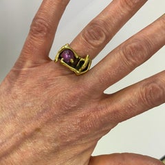 Abstract Studio Ring in 18 Karat Yellow Gold with 3.5 Carat Ruby Cabochon