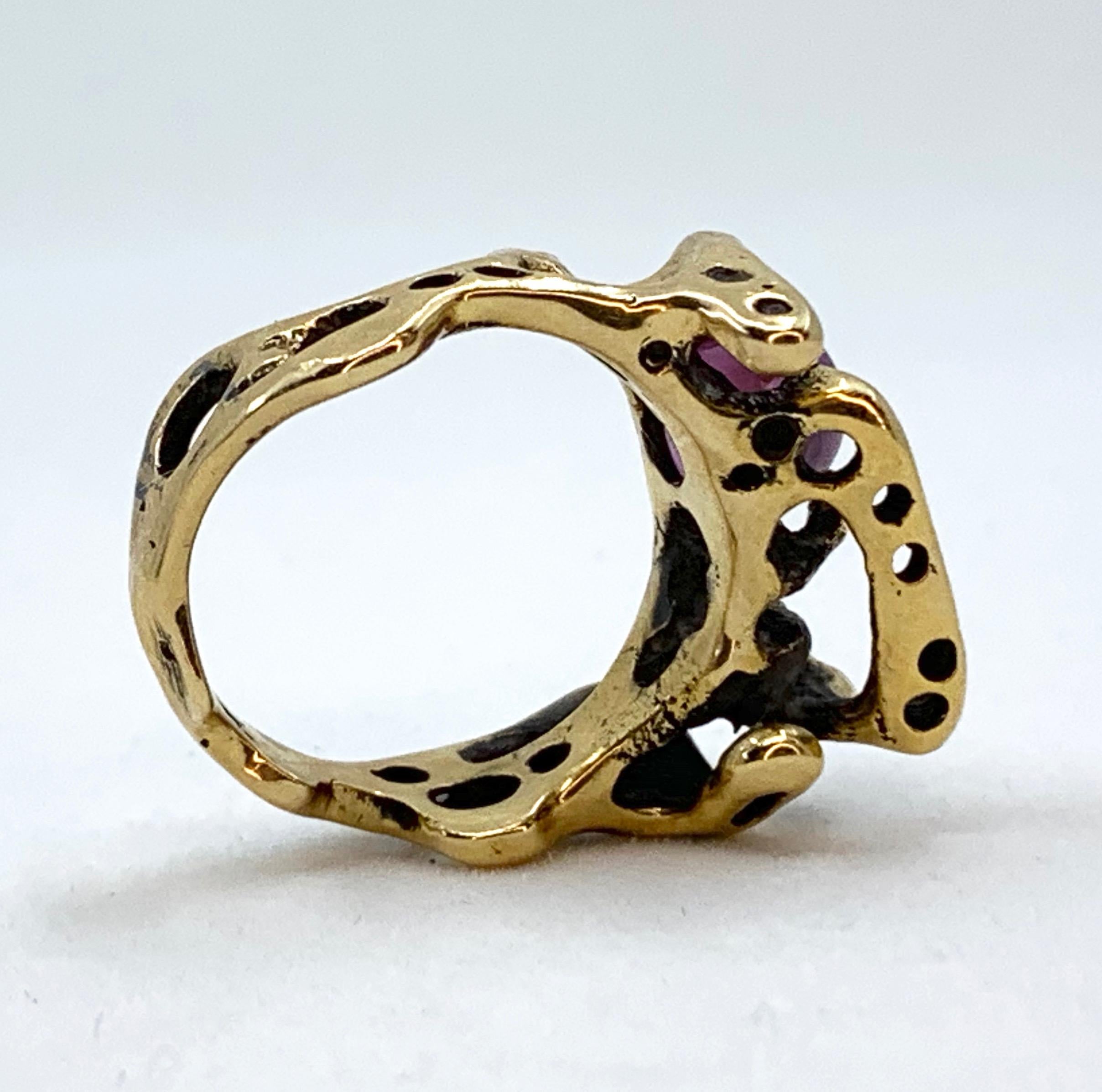 Abstract Studio Ring in 18 Karat Yellow Gold with 3.5 Carat Ruby Cabochon For Sale 11