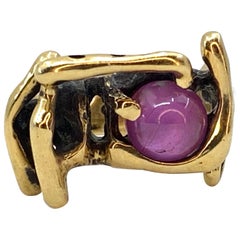 Vintage Abstract Studio Ring in 18 Karat Yellow Gold with 3.5 Carat Ruby Cabochon