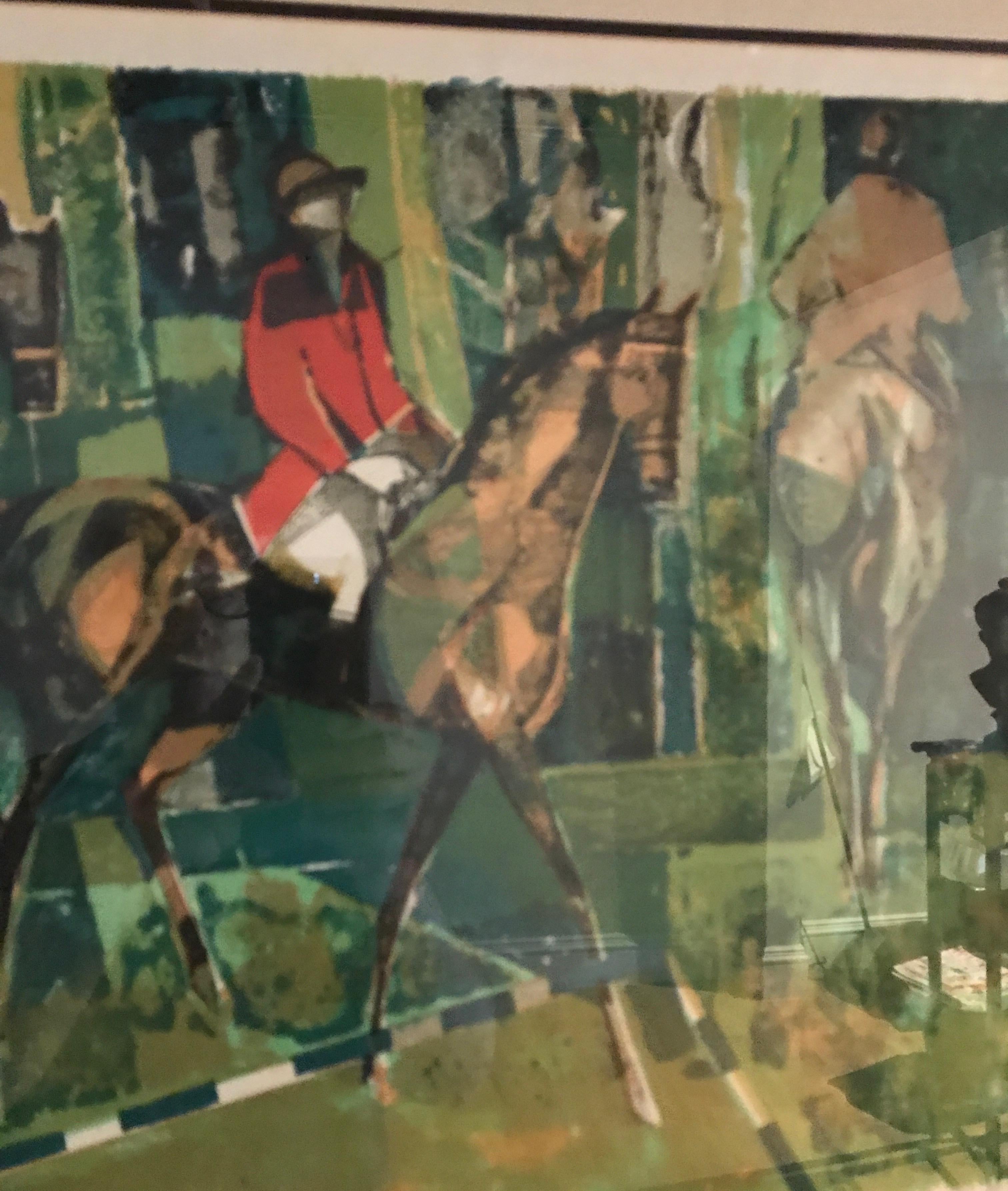 Francese Litografia equestre in stile astratto di Camille Hilaire in vendita