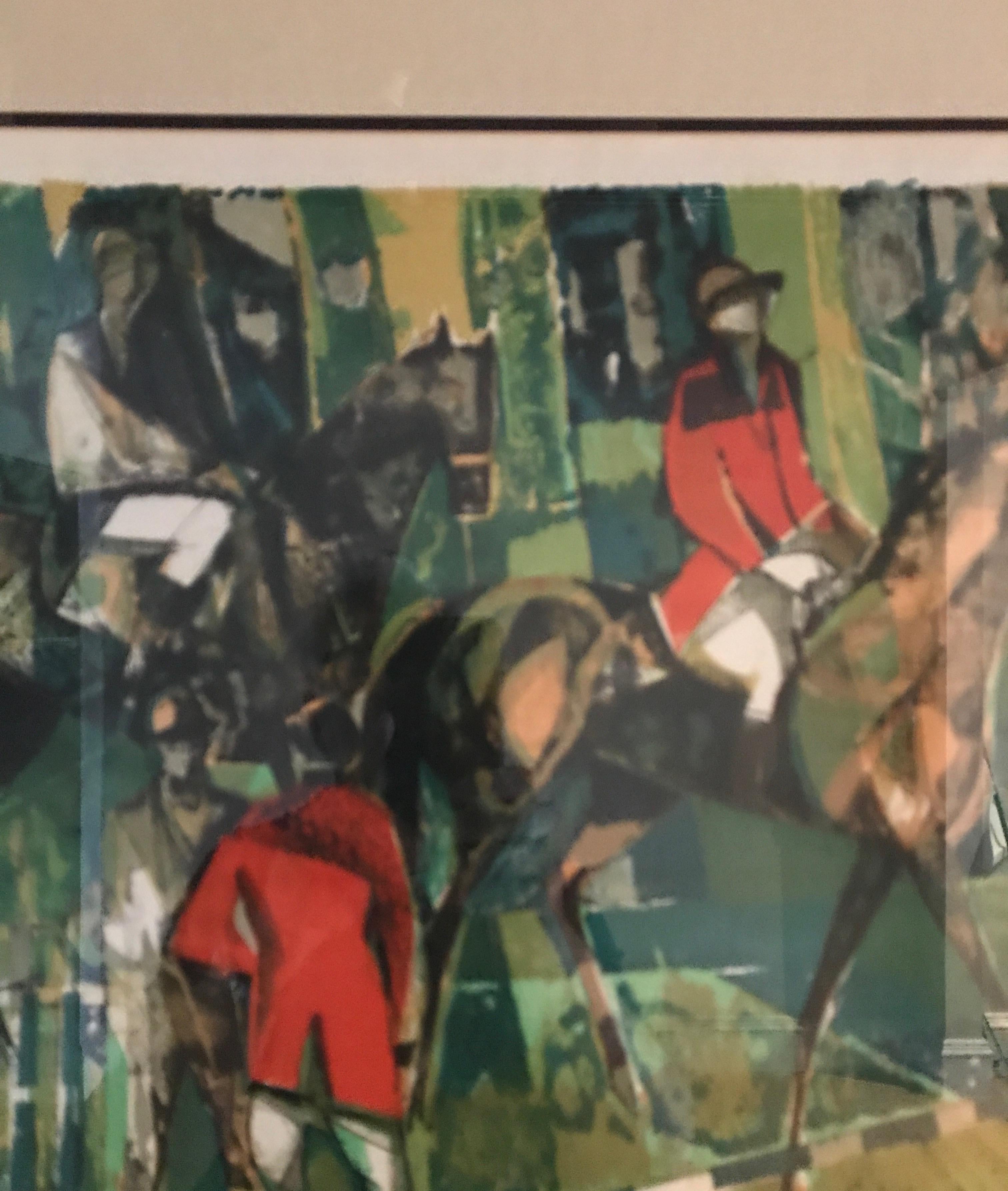 Abstract Style Equestrian Lithograph by Camille Hilaire In Good Condition For Sale In West Palm Beach, FL