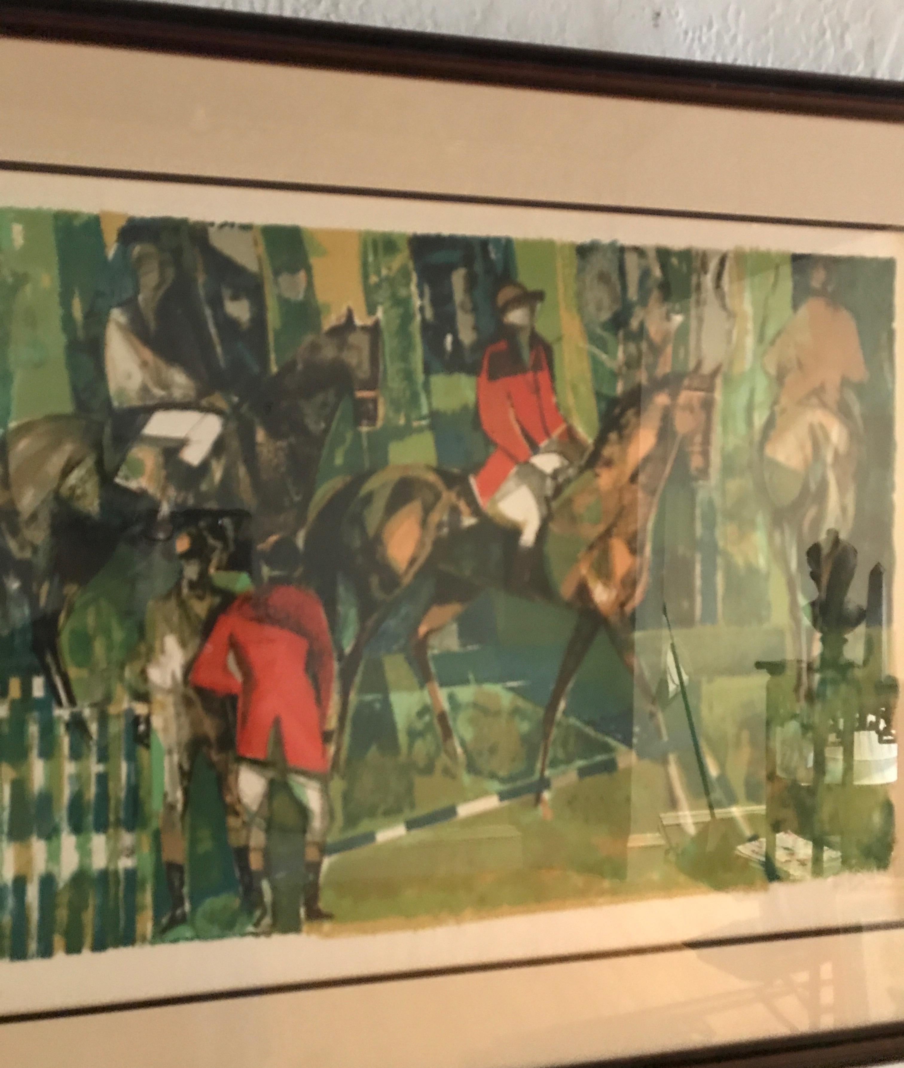 Abstract Style Equestrian Lithograph by Camille Hilaire For Sale 1
