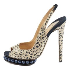 Abstract Suede & Lace Platform Heels Size IT 39.5
