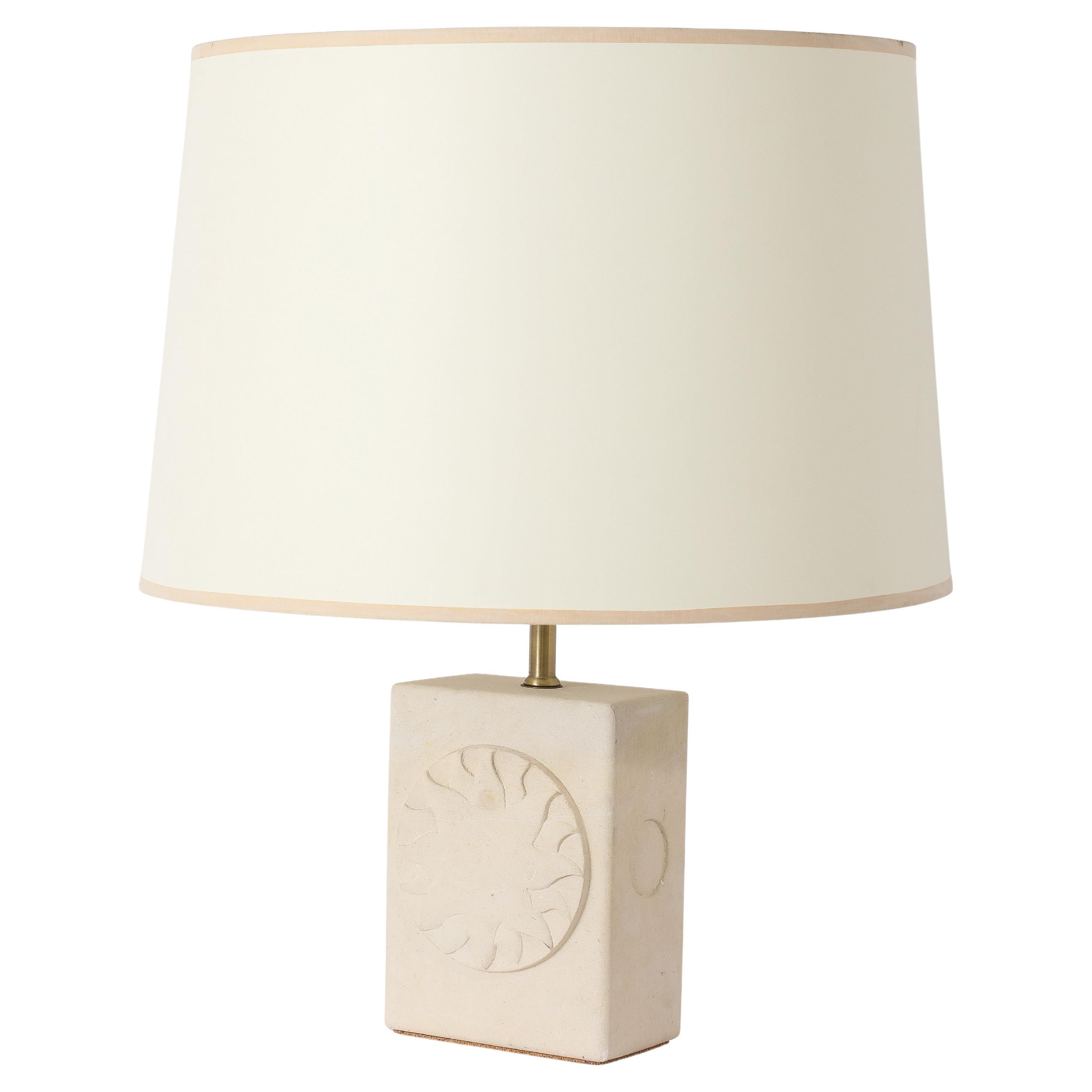 Abstract Sun Limestone Table Lamp, France 1950
s