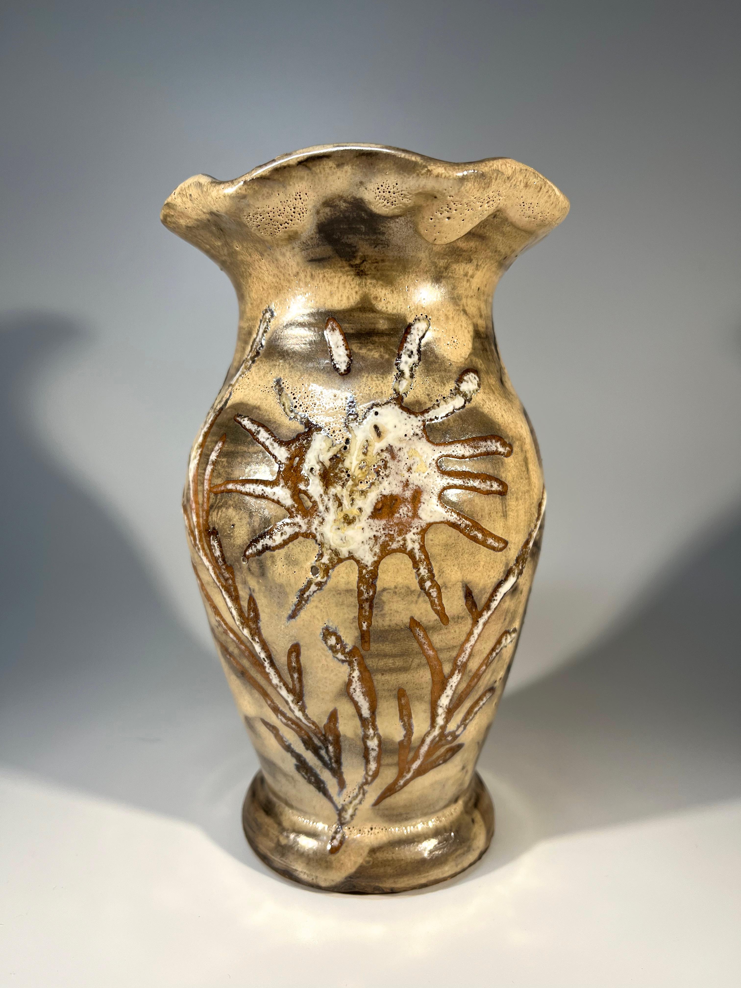 Abstract Sunflower Studio Vase From Vallauris, France - Applied Lustre Glaze  For Sale 2