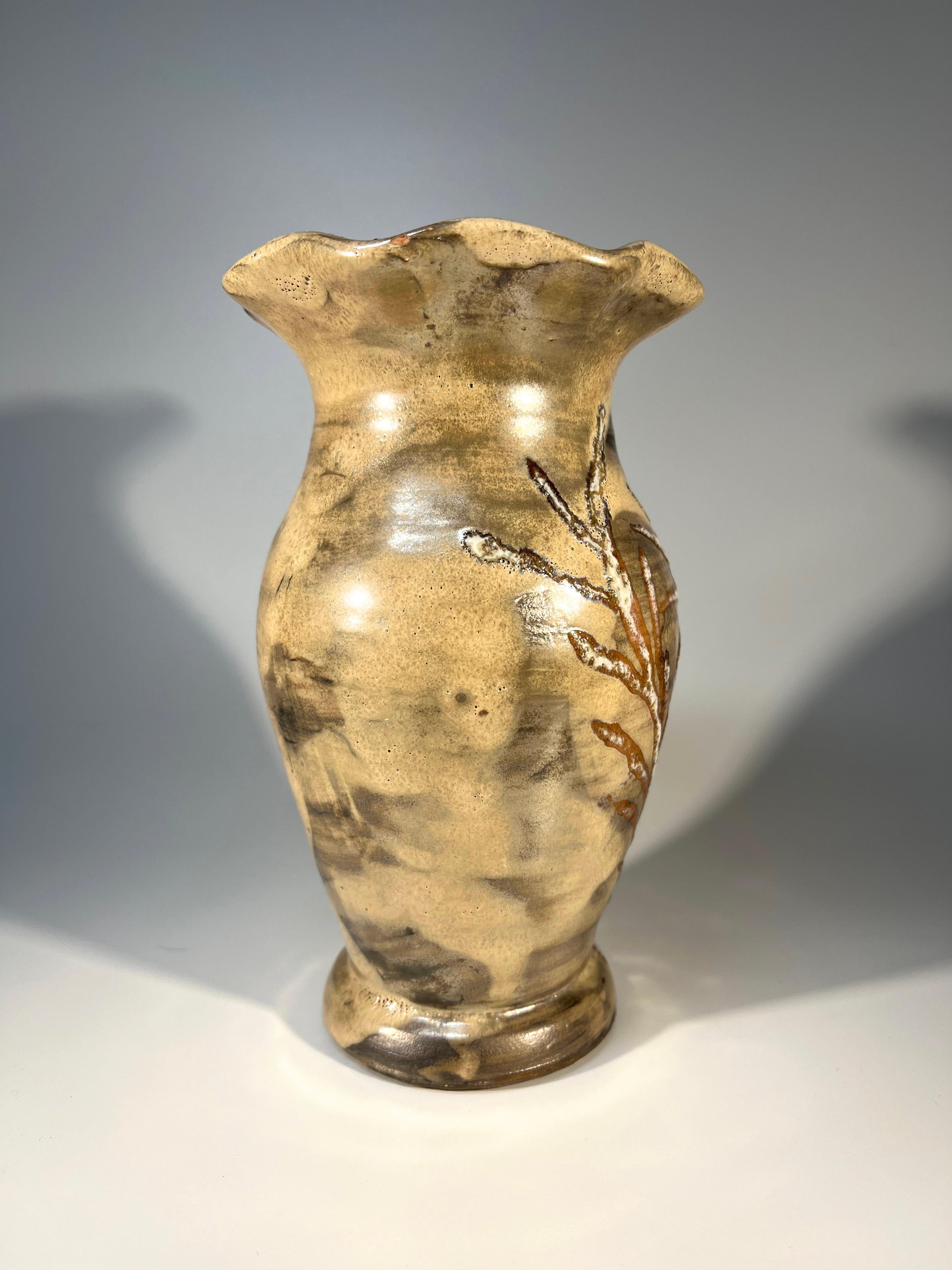 Abstract Sunflower Studio Vase From Vallauris, France - Applied Lustre Glaze  In Excellent Condition For Sale In Rothley, Leicestershire