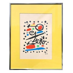 Abstract Colorful Yellow Geometric Surrealist Lithograph Print by Joan Miró