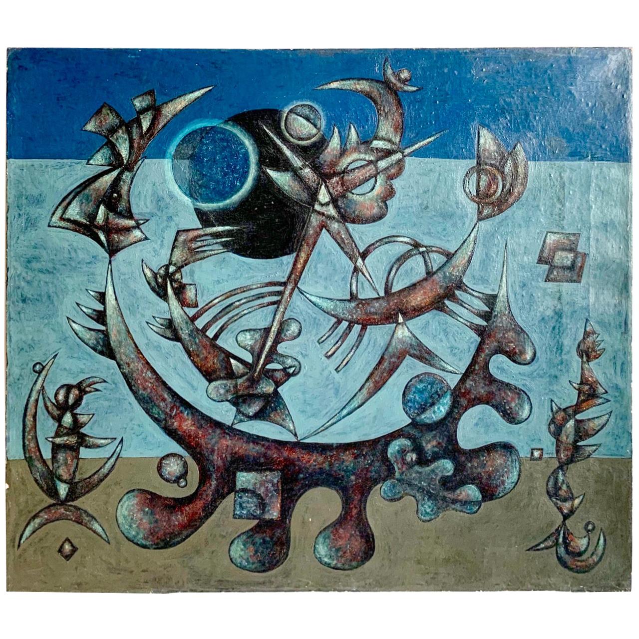 Abstract Surrealist Oil Painting in Manner of Wifredo Lam