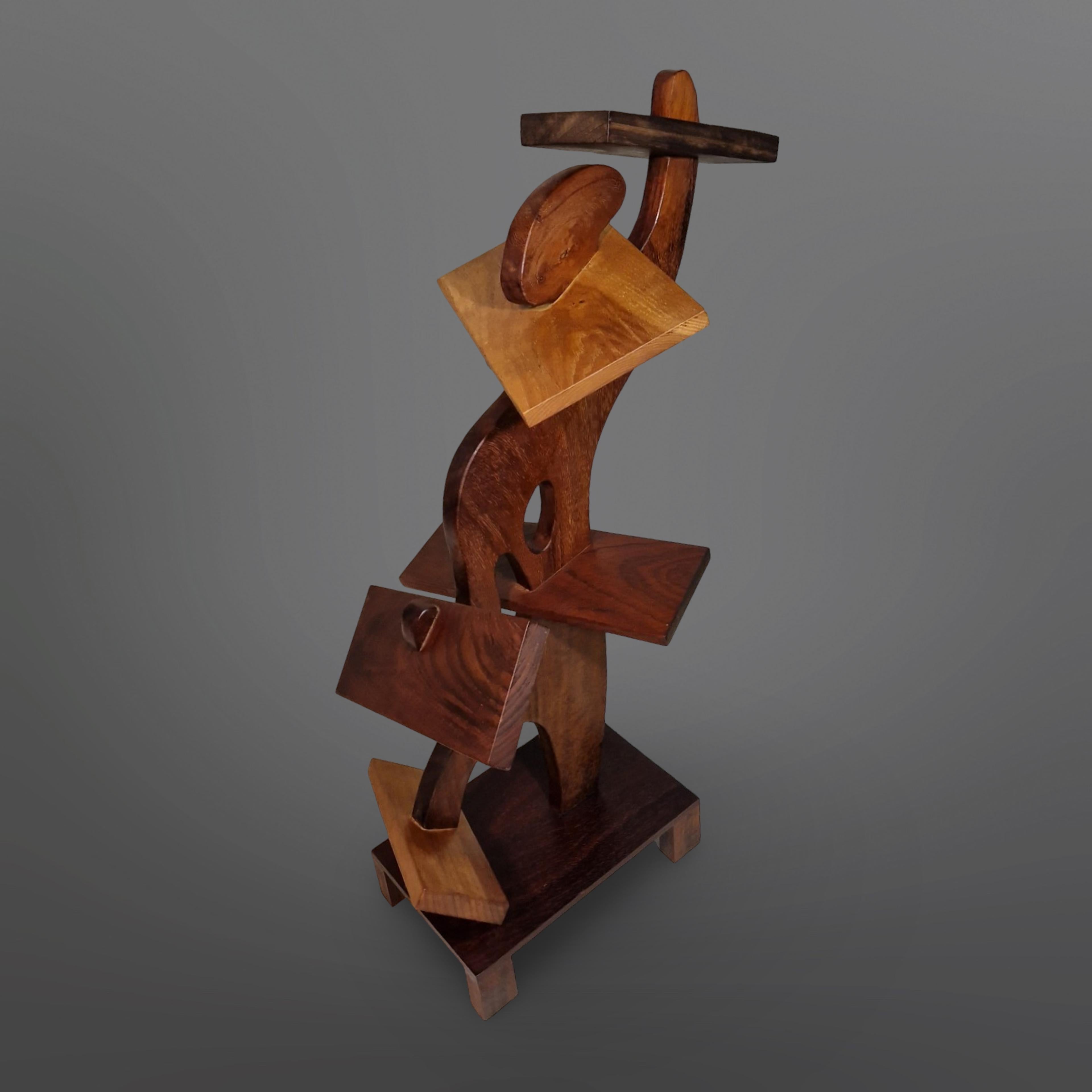Wood Abstract surrealist wooden sculpture by Fredrik Weerkamp, Netherlands 1980s For Sale