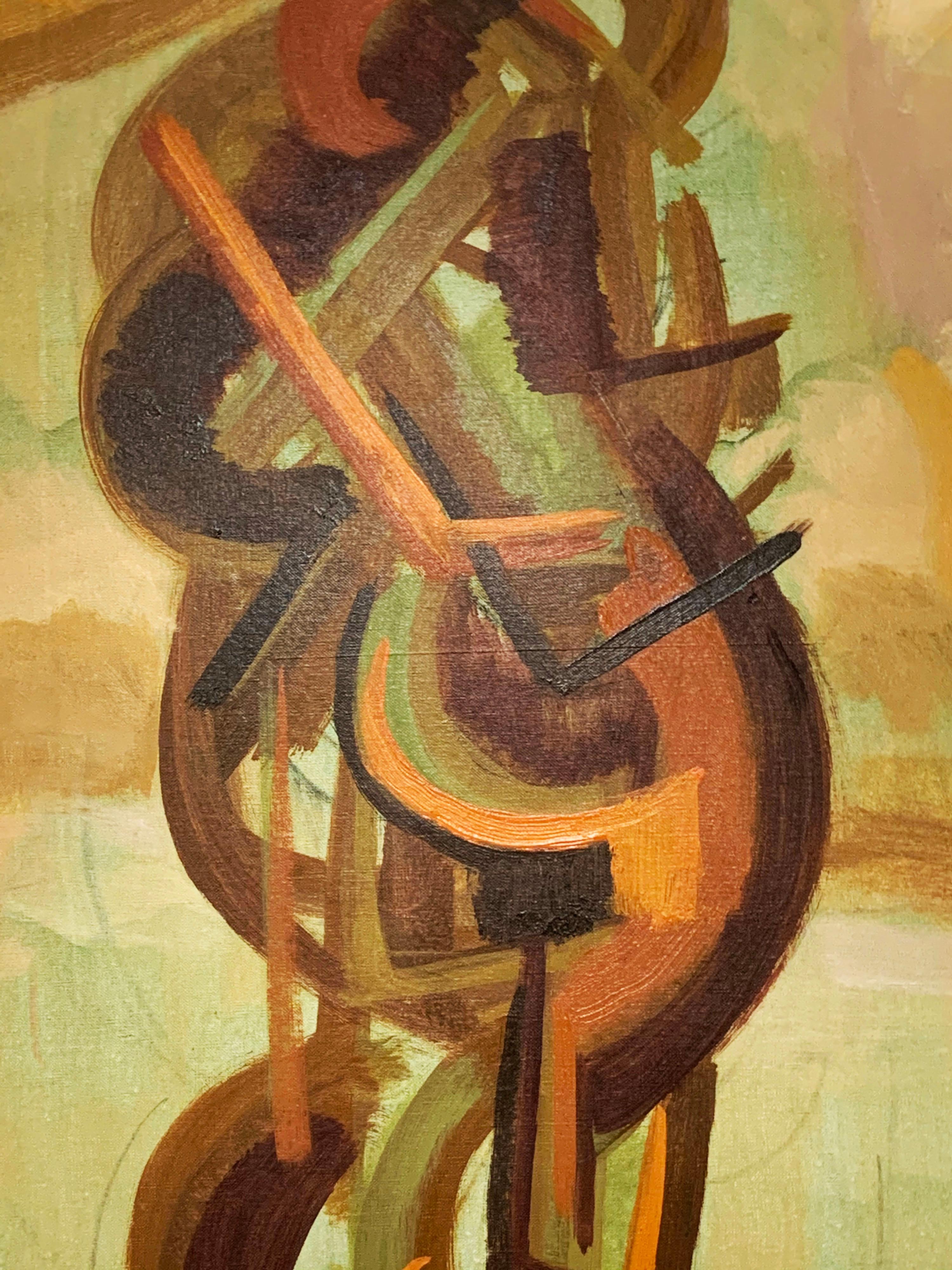 Abstract symbolist oil painting by Harold Mesibov, circa early 1950s.

Biography via Askart, supplied by The Boston Art Club:

