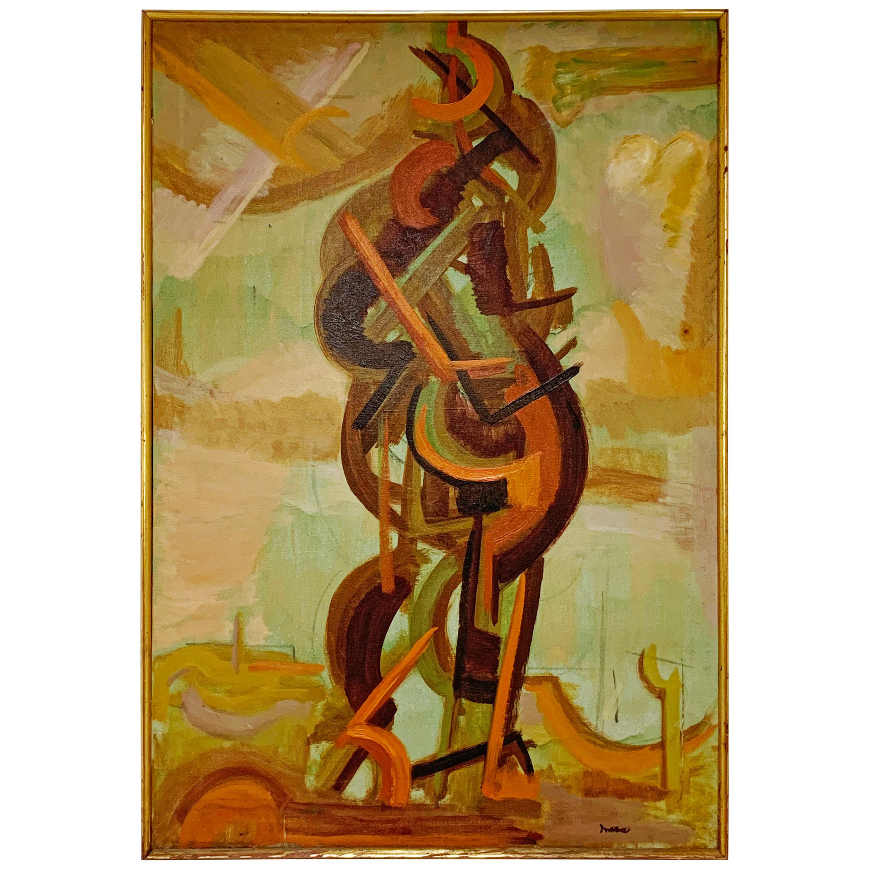 Abstract Symbolist Midcentury Oil Painting by Harold Mesibov, circa 1950s