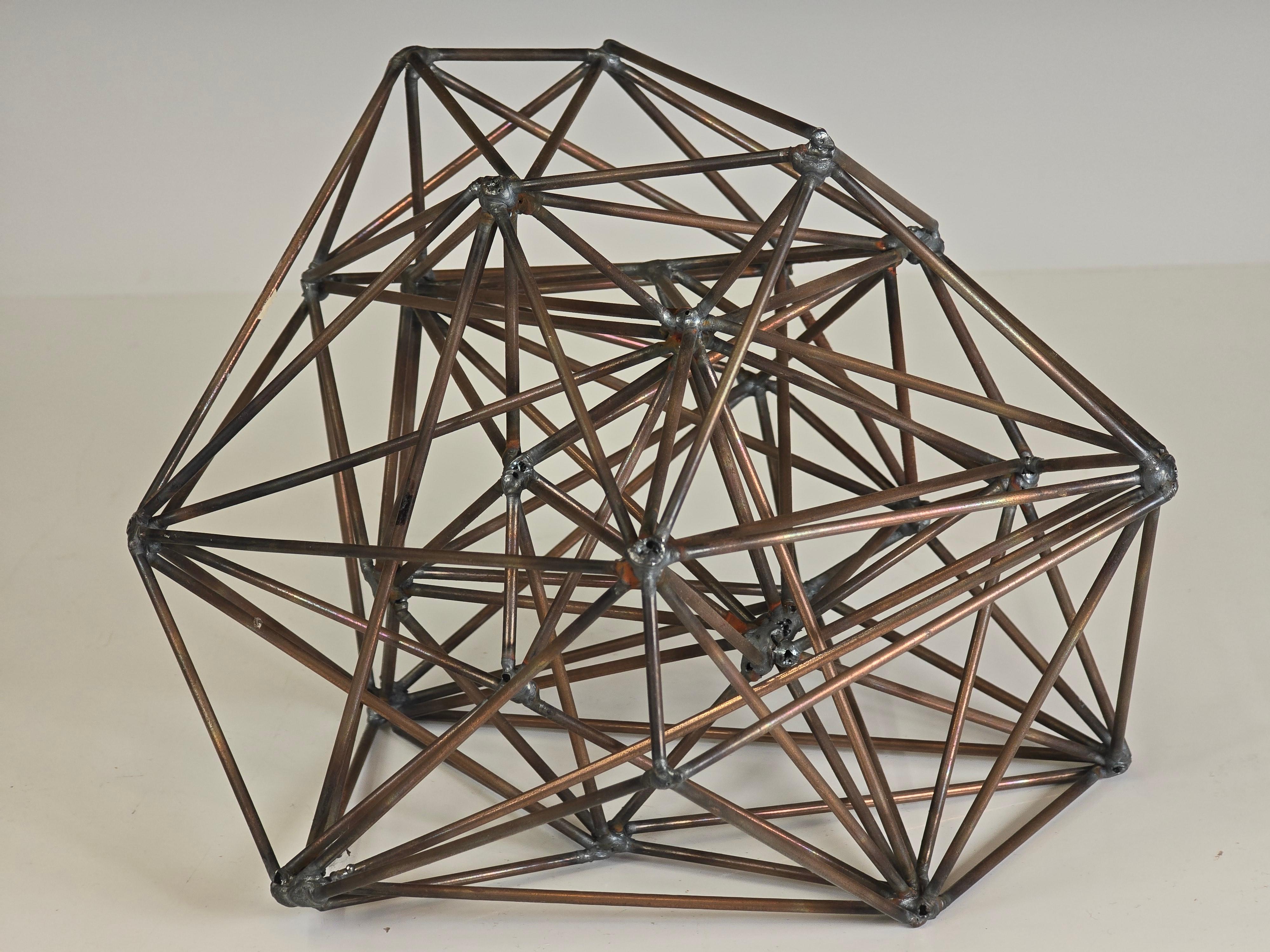 Wonderful brazed copper abstract table top sculpture.   Great for tablescape or as an object d'art, or a desktop curiosity.    Has many different spots in can sit on so different angles of view and different configurations equals what feels like