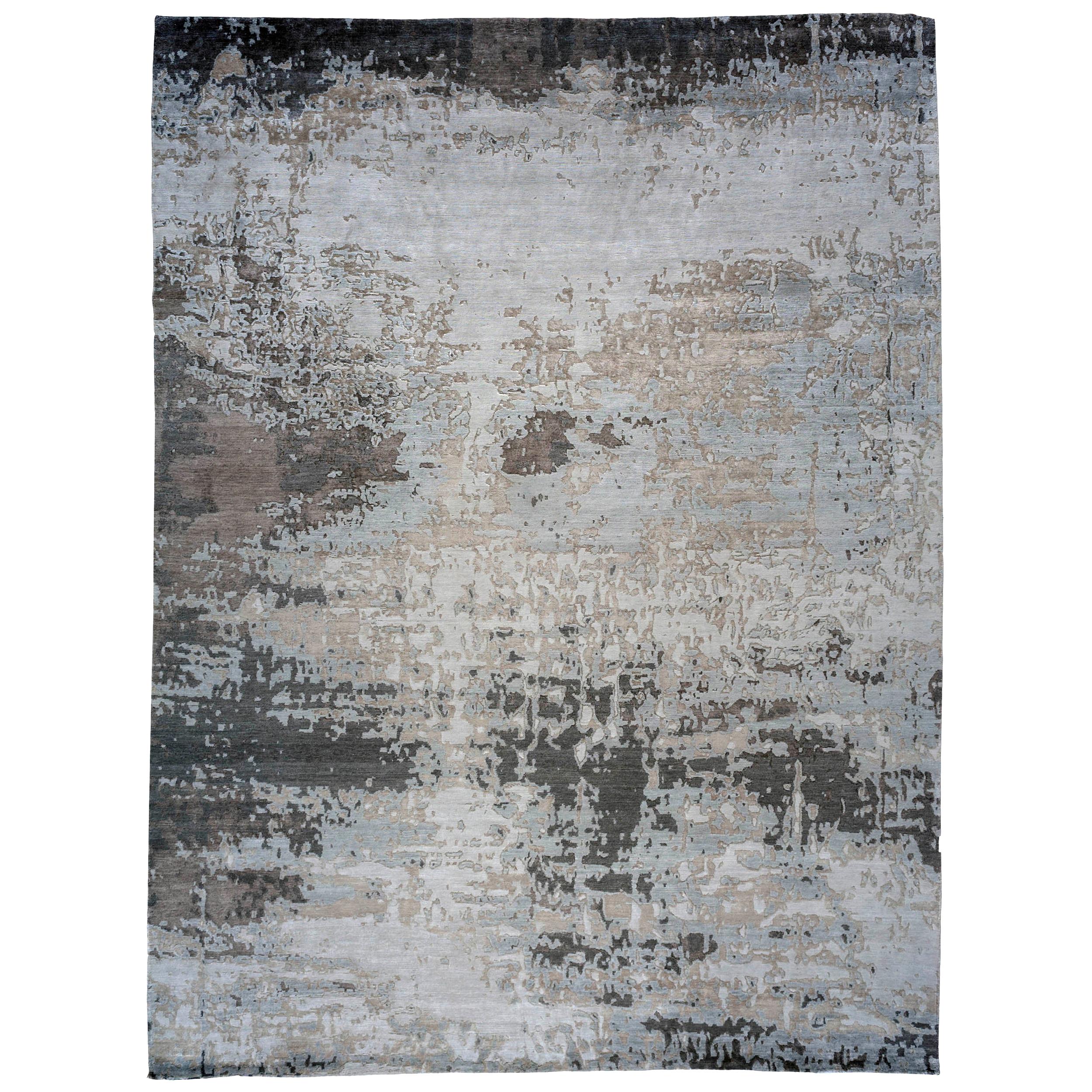 Abstrakter Teppich in Taupe:: Grau und Holzkohle im Angebot