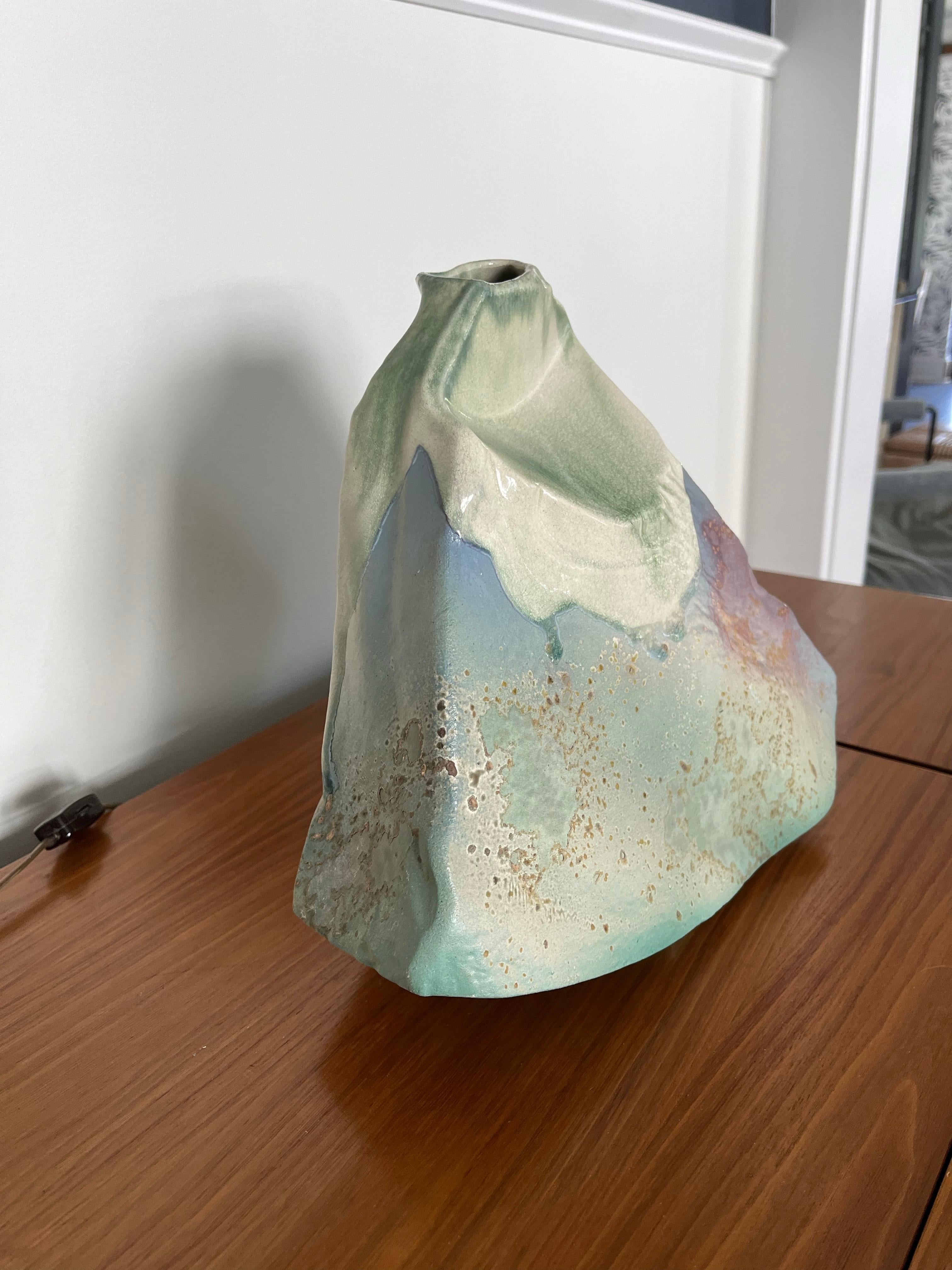 Mid-Century Modern Vase en poterie abstraite Tony Evans Raku en vente