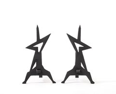 Abstract Torch Cut Andirons, , France 1960's